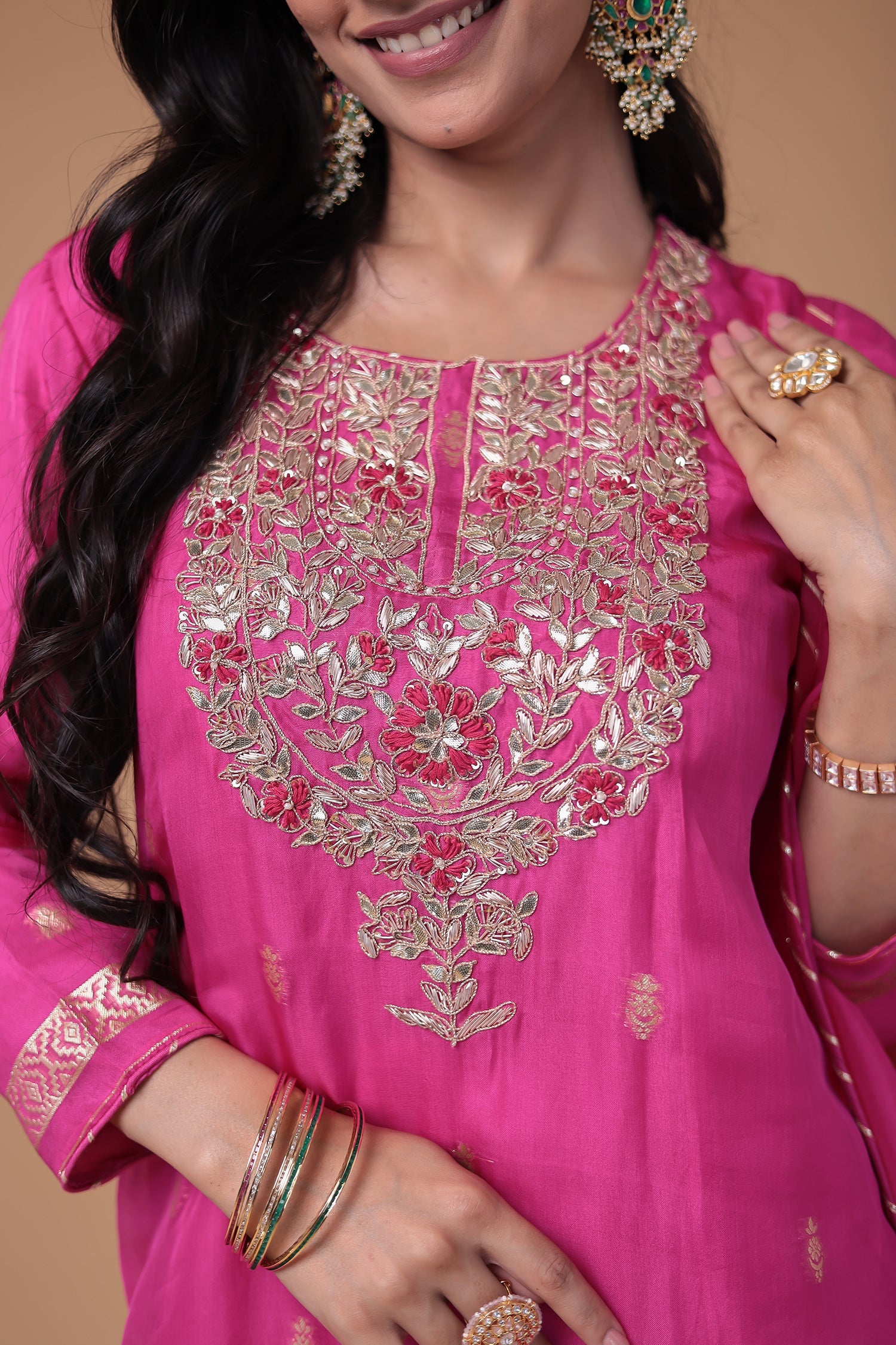 Soft organza Handloom Suit with Gota Patti, Thread and Zardozi work