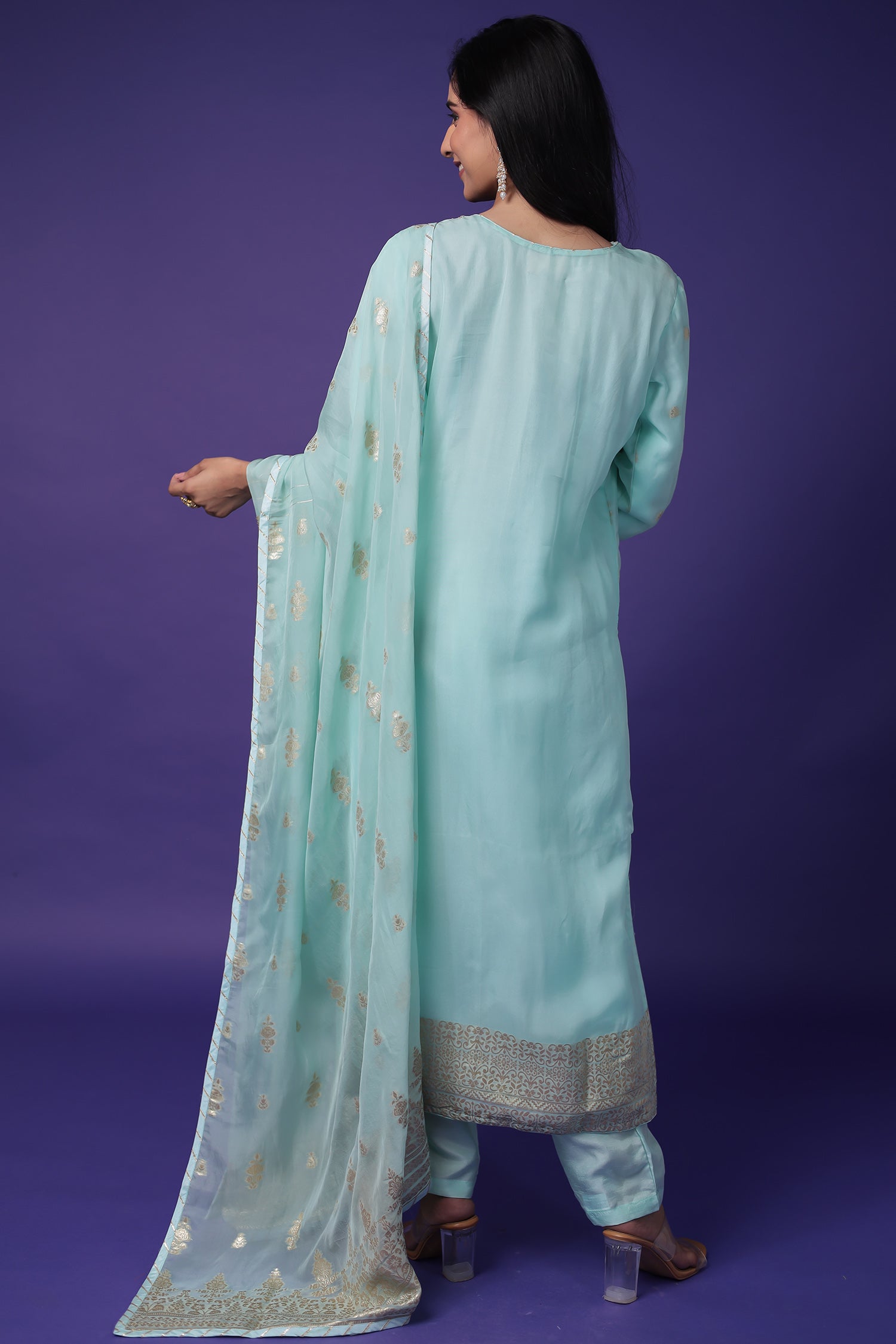 Soft organza Handloom Suit with Gota Patti, Thread and Zardozi work