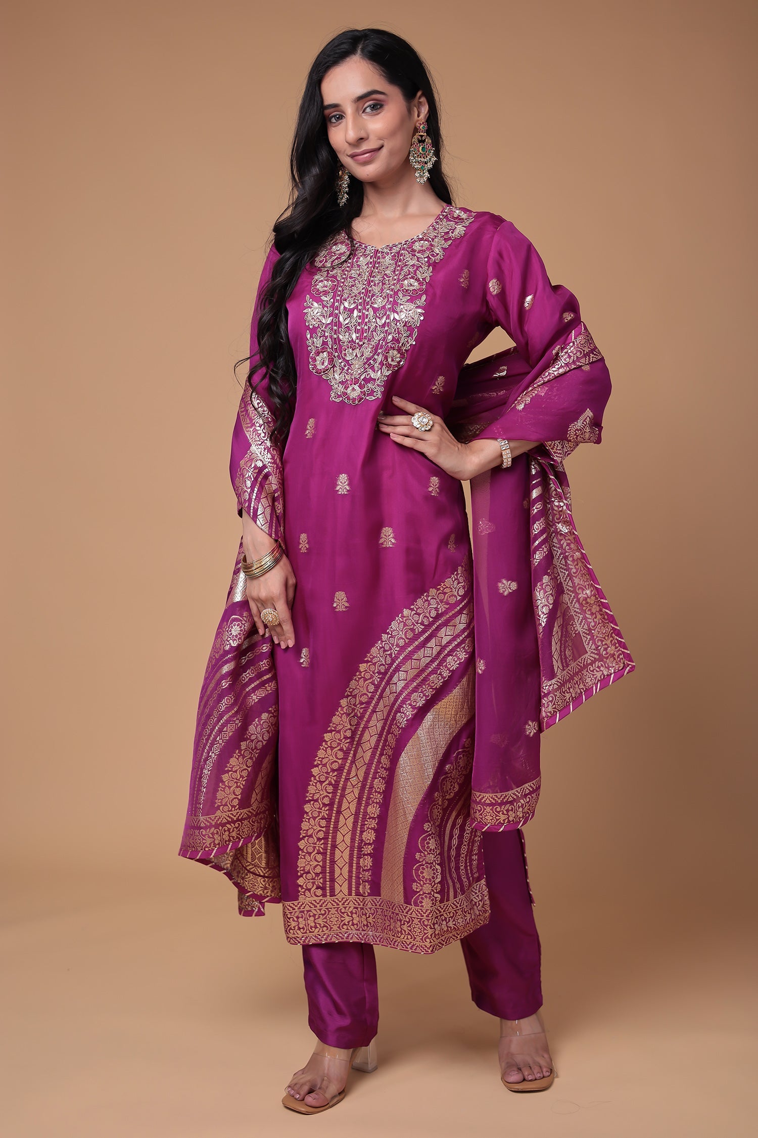 Handloom Organza Suit with Gota Patti,Thread and Zardozi, Handloom work