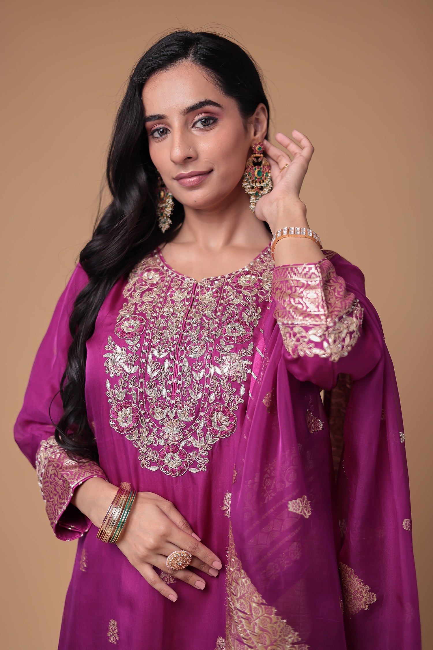 Handloom Organza Suit with Gota Patti,Thread and Zardozi, Handloom work