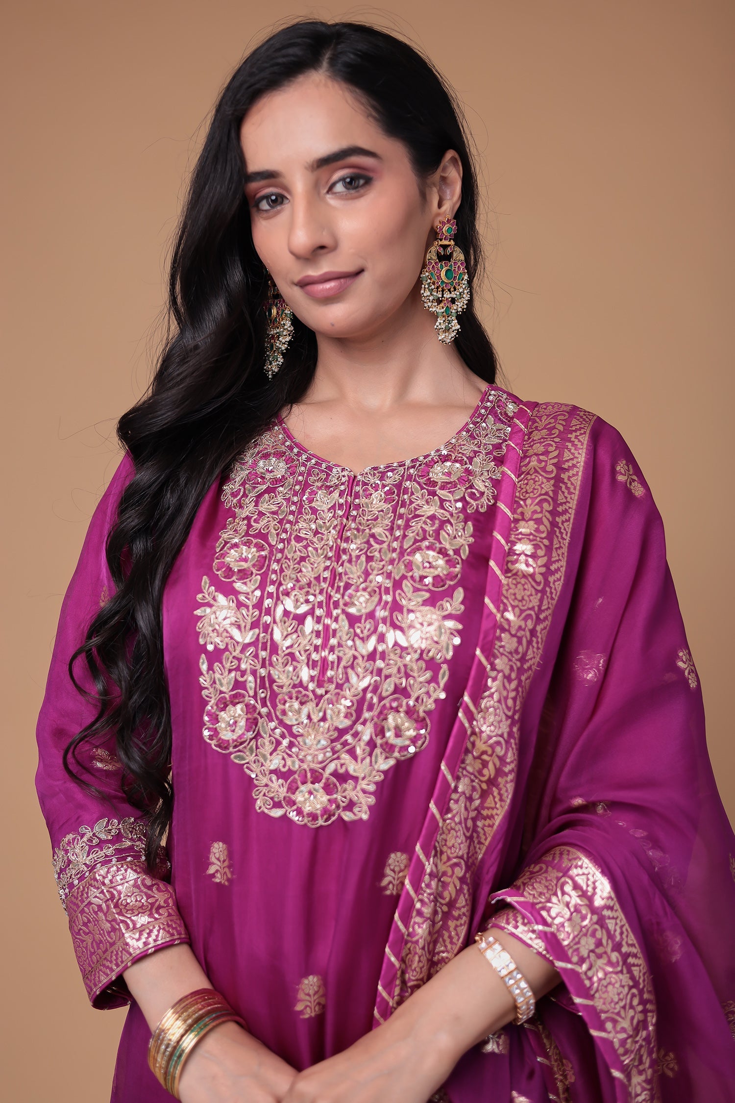 Handloom Organza Suit with Gota Patti,Thread and Zardozi, Handloom work