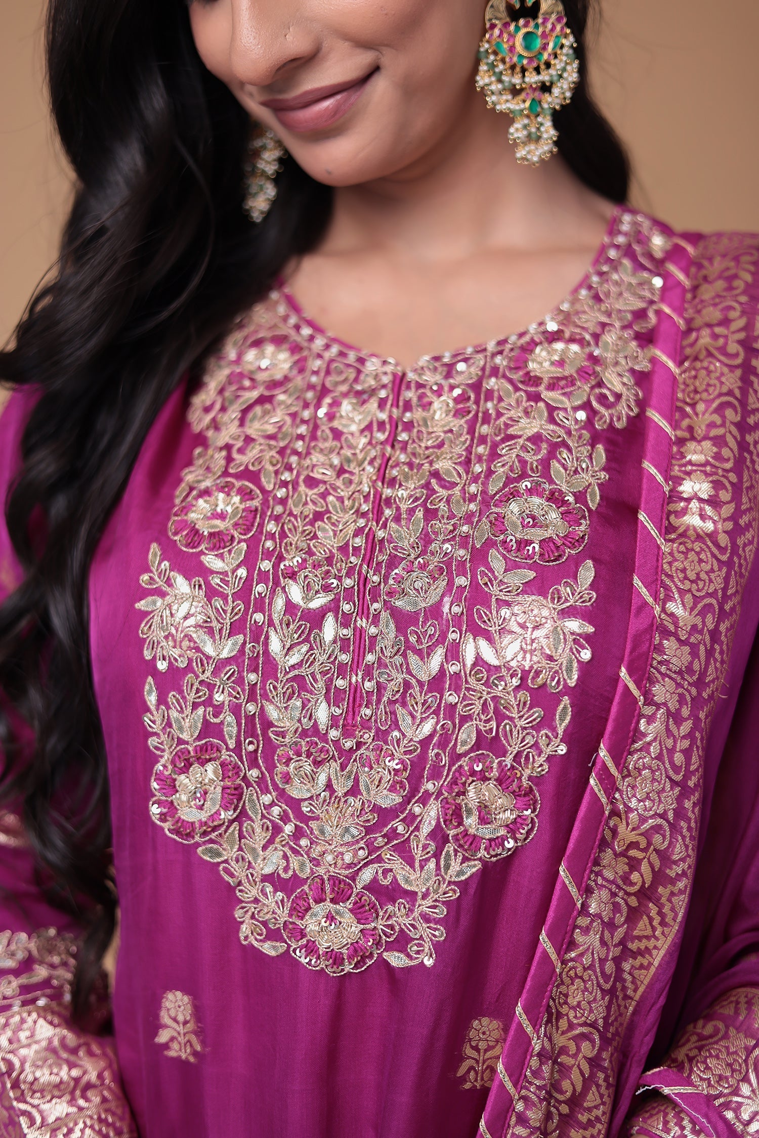 Handloom Organza Suit with Gota Patti,Thread and Zardozi, Handloom work