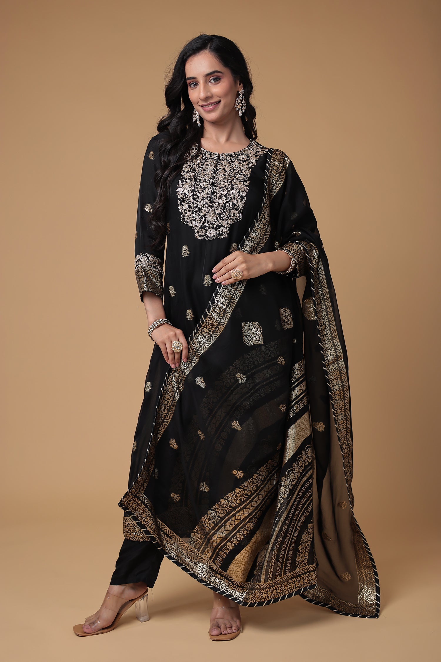 Handloom Organza Suit with Gota Patti,Thread and Zardozi, Handloom work