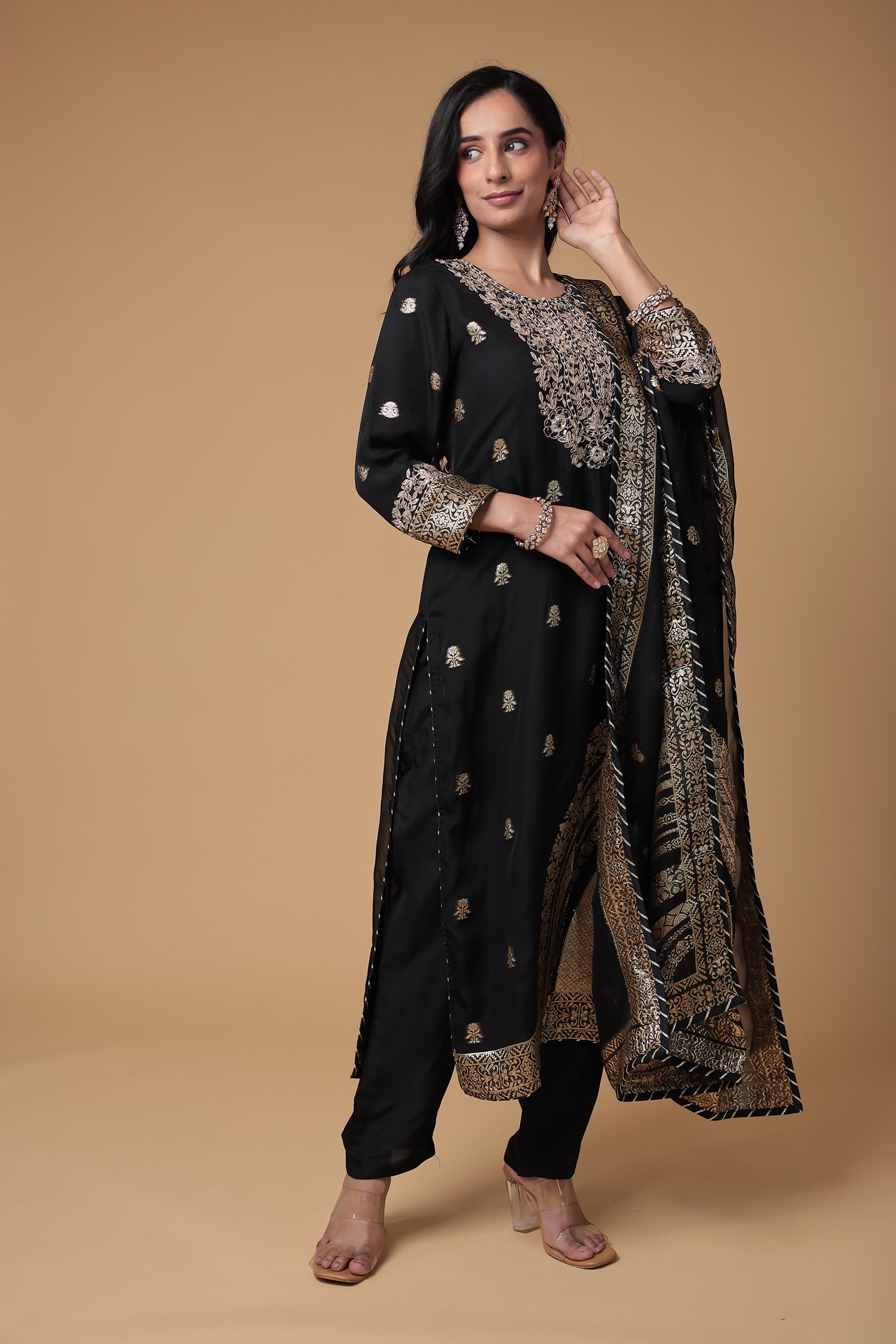 Handloom Organza Suit with Gota Patti,Thread and Zardozi, Handloom work