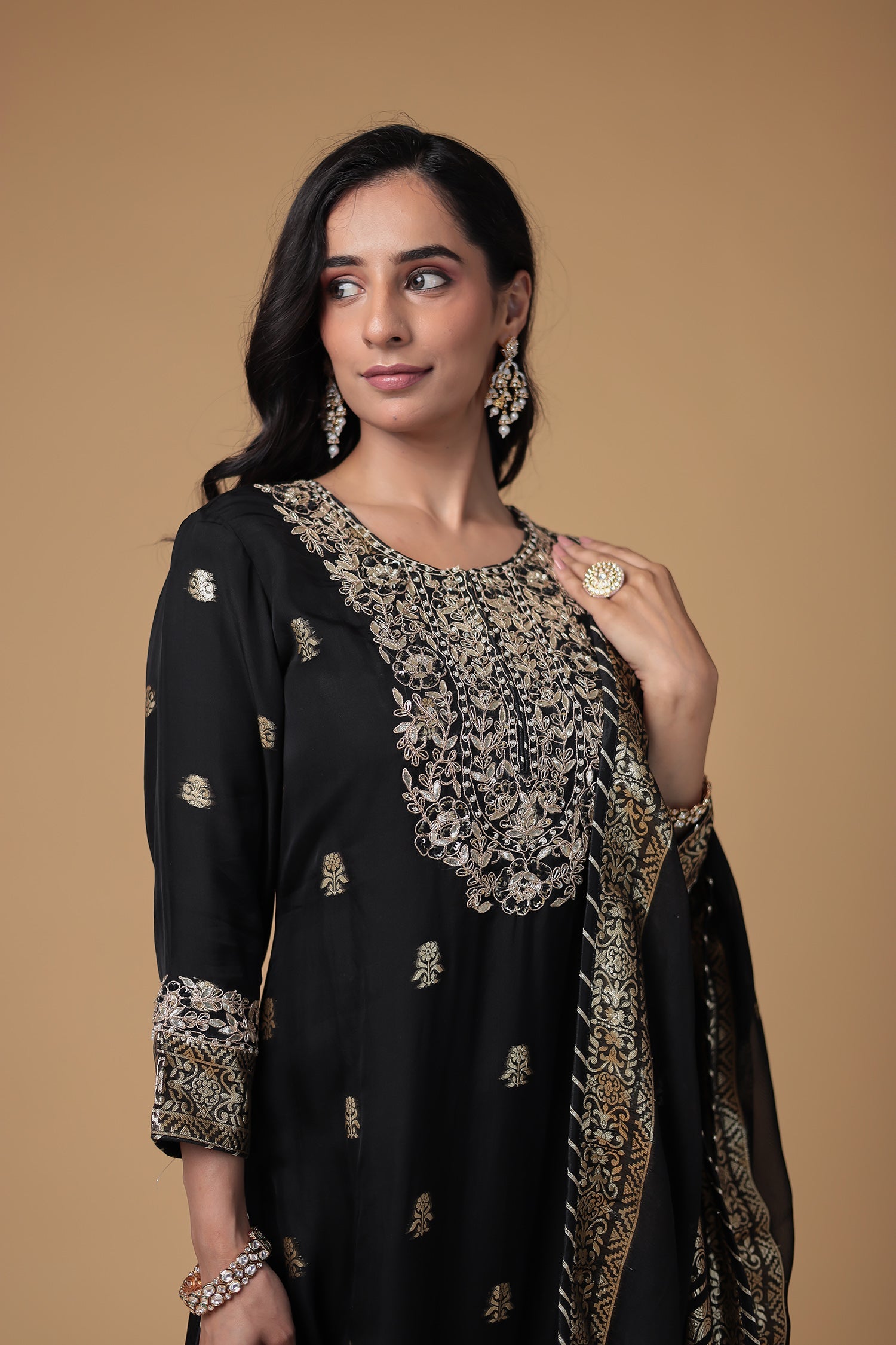 Handloom Organza Suit with Gota Patti,Thread and Zardozi, Handloom work