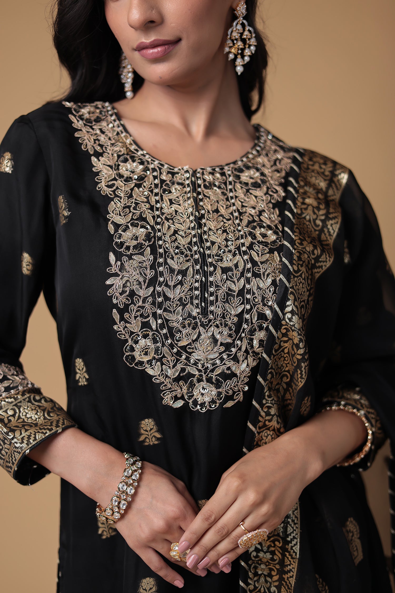 Handloom Organza Suit with Gota Patti,Thread and Zardozi, Handloom work