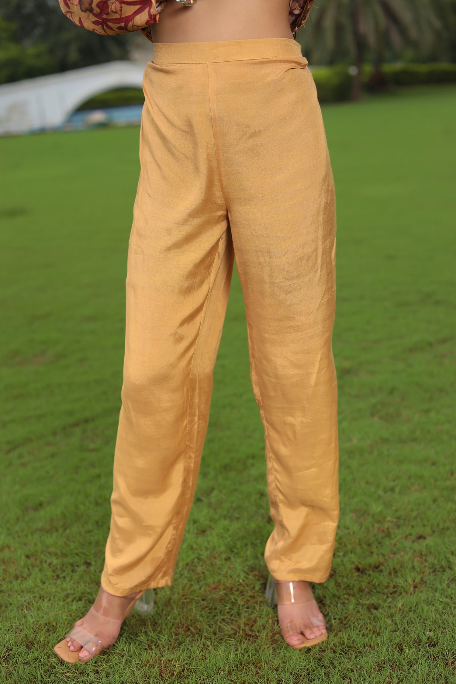 Printed Satin Silk Suit with Dori & Zardozi Embroidery