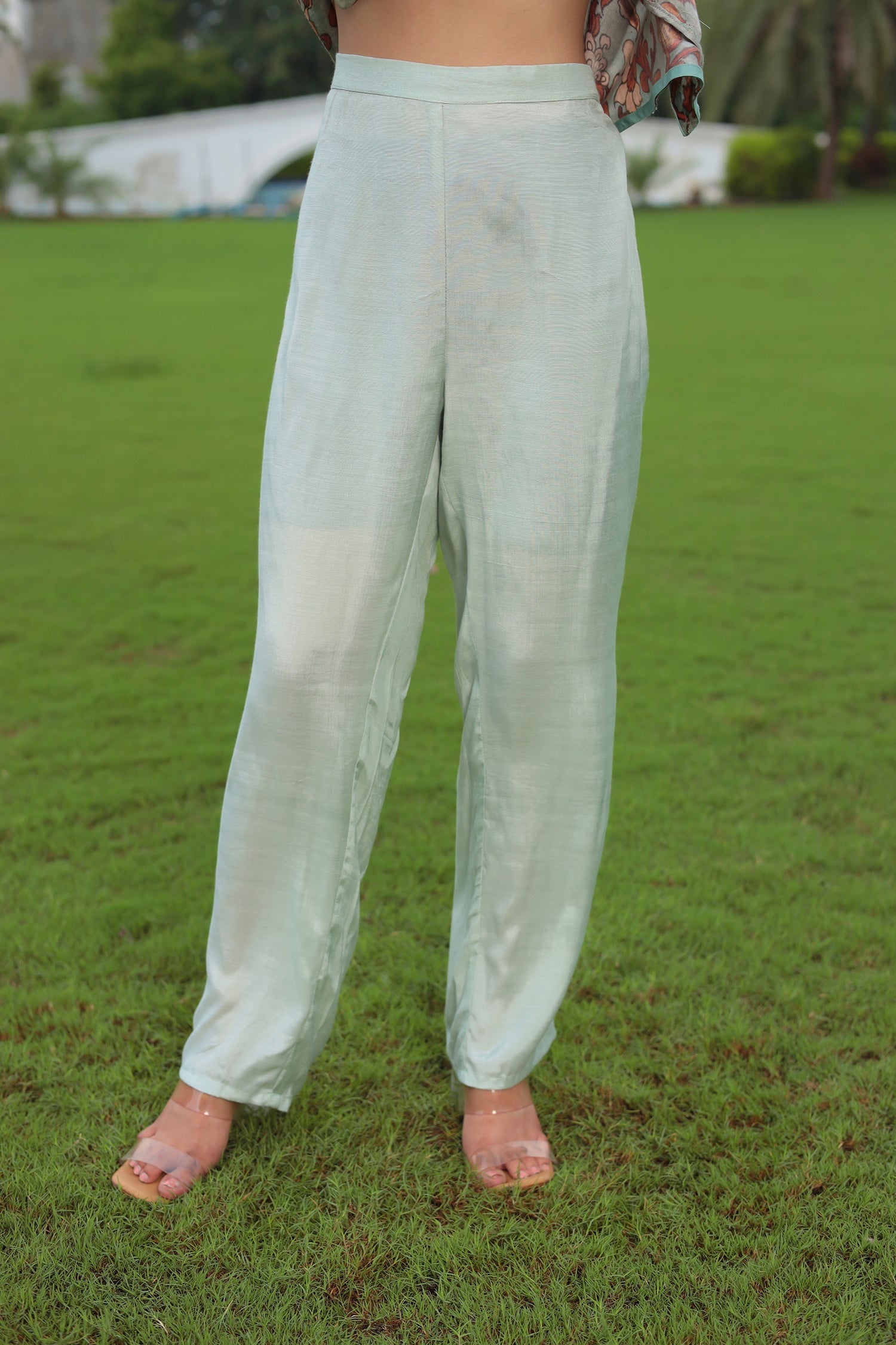 Printed Satin Silk Suit with Dori and Gota Patti work