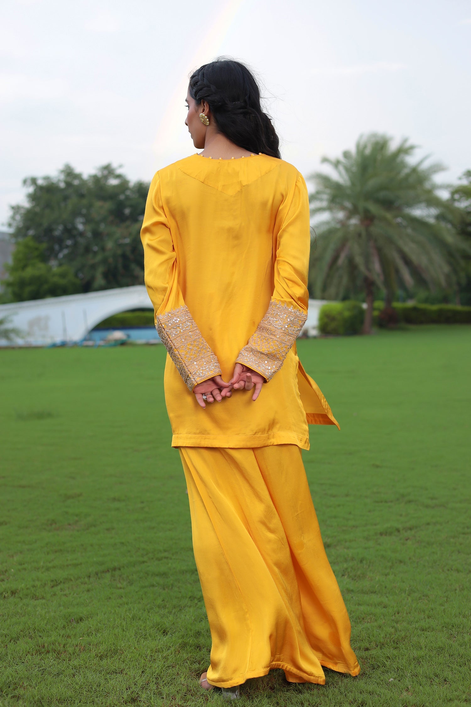 Satin Silk Indowestern with Dori and Sequins work