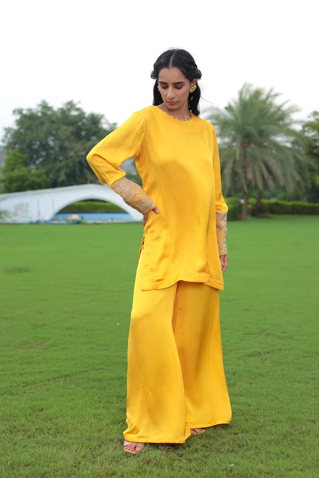 Satin Silk Indowestern with Dori and Sequins work