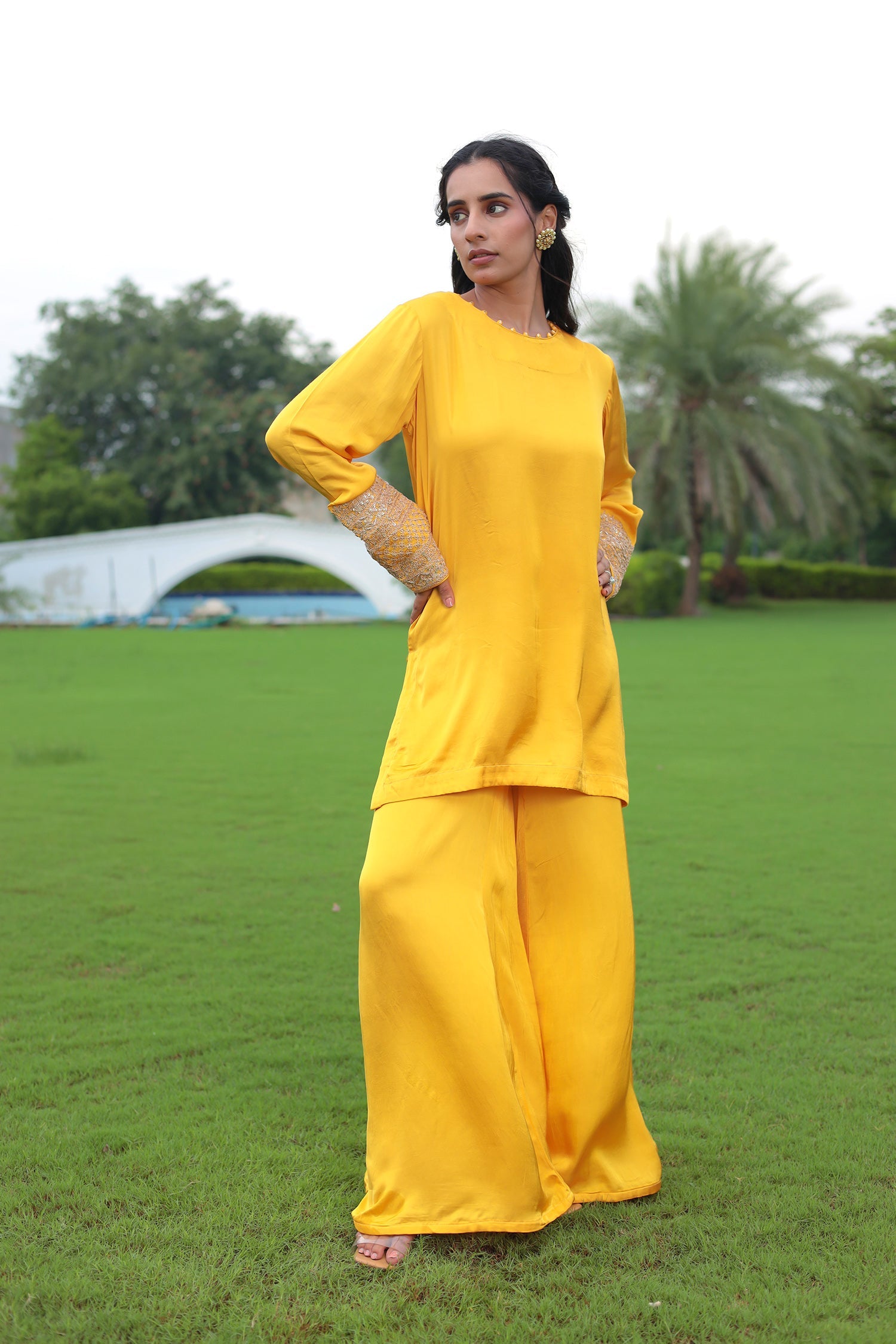 Satin Silk Indowestern with Dori and Sequins work