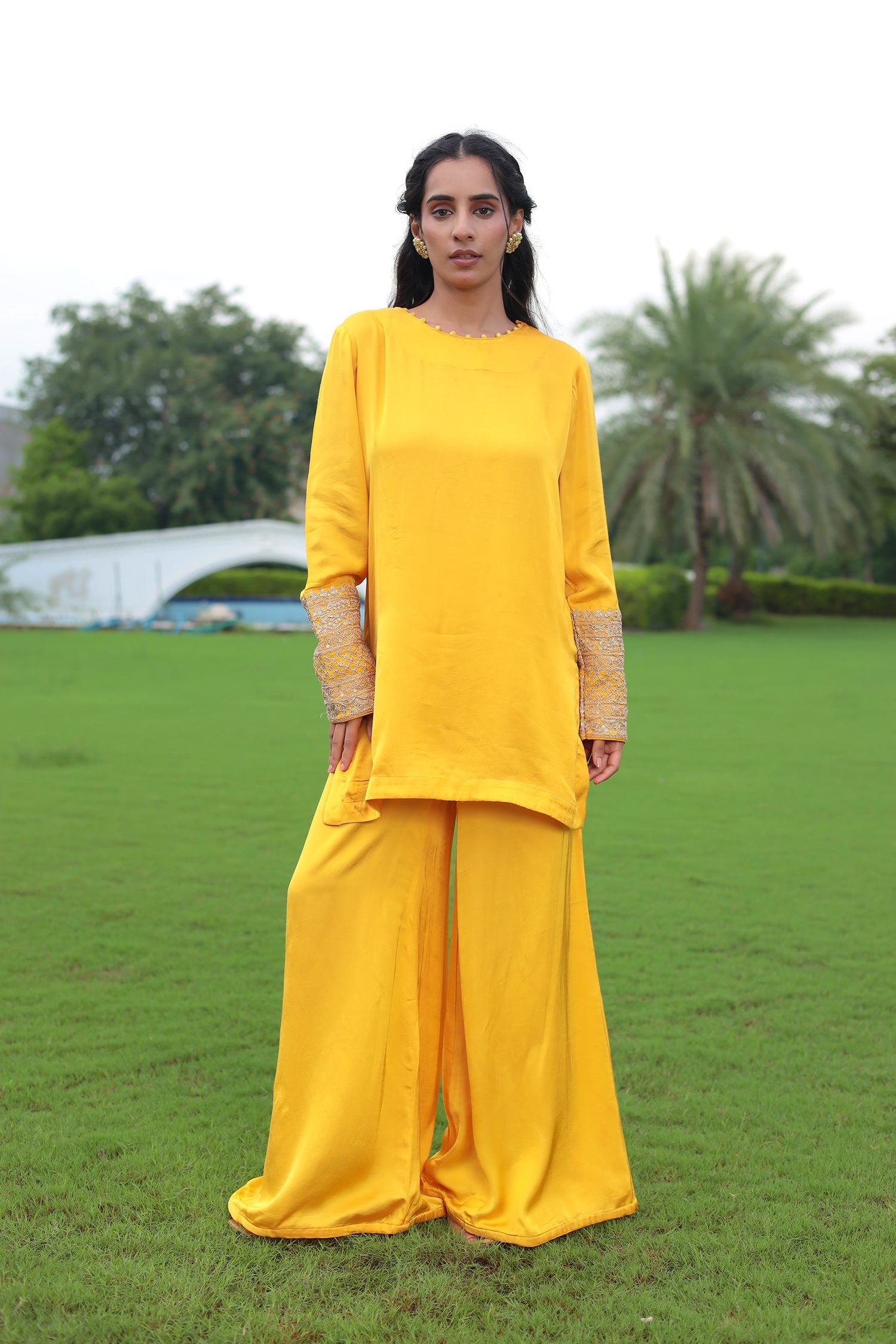 Satin Silk Indowestern with Dori and Sequins work