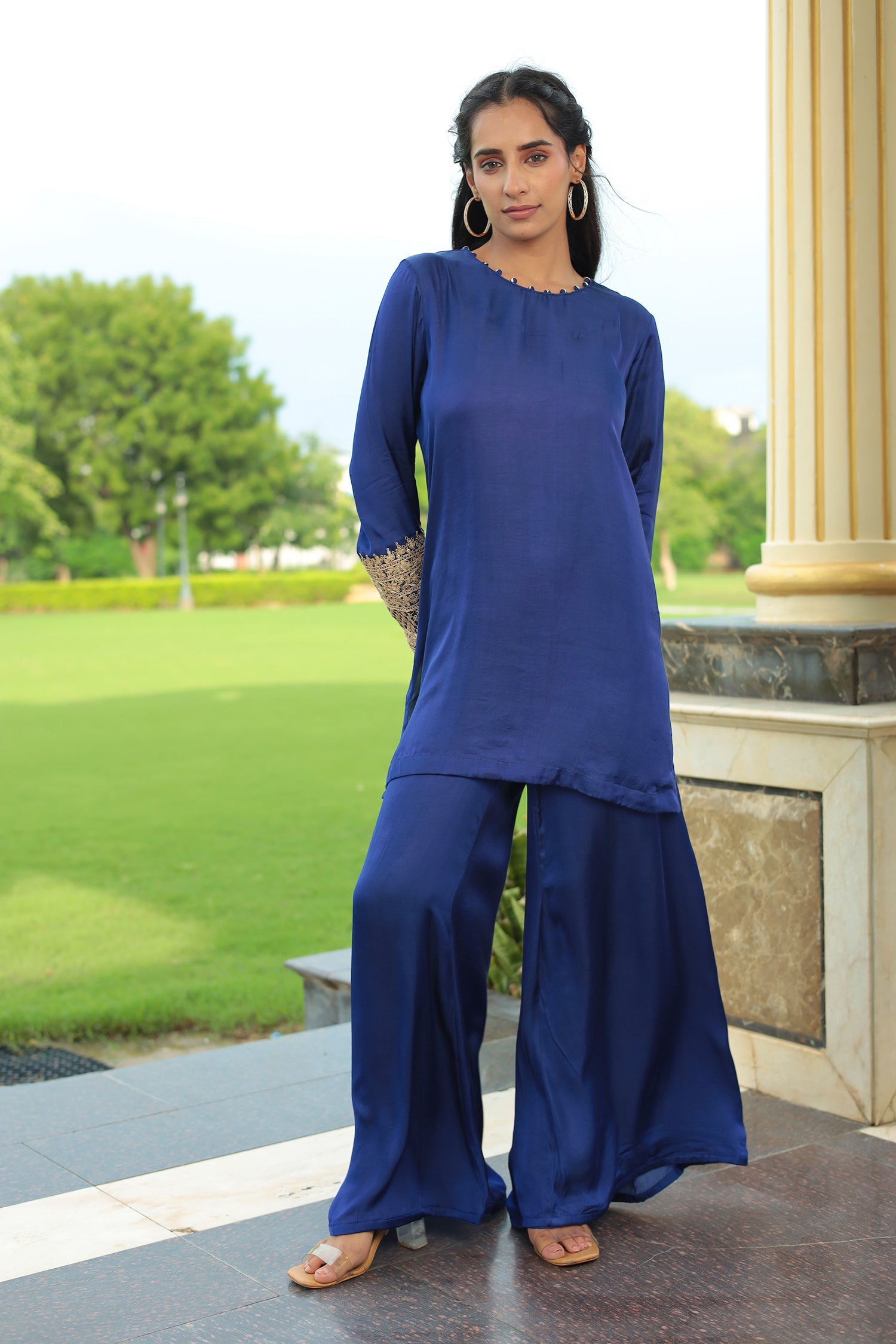 Satin Silk Indowestern with Dori and Sequins work