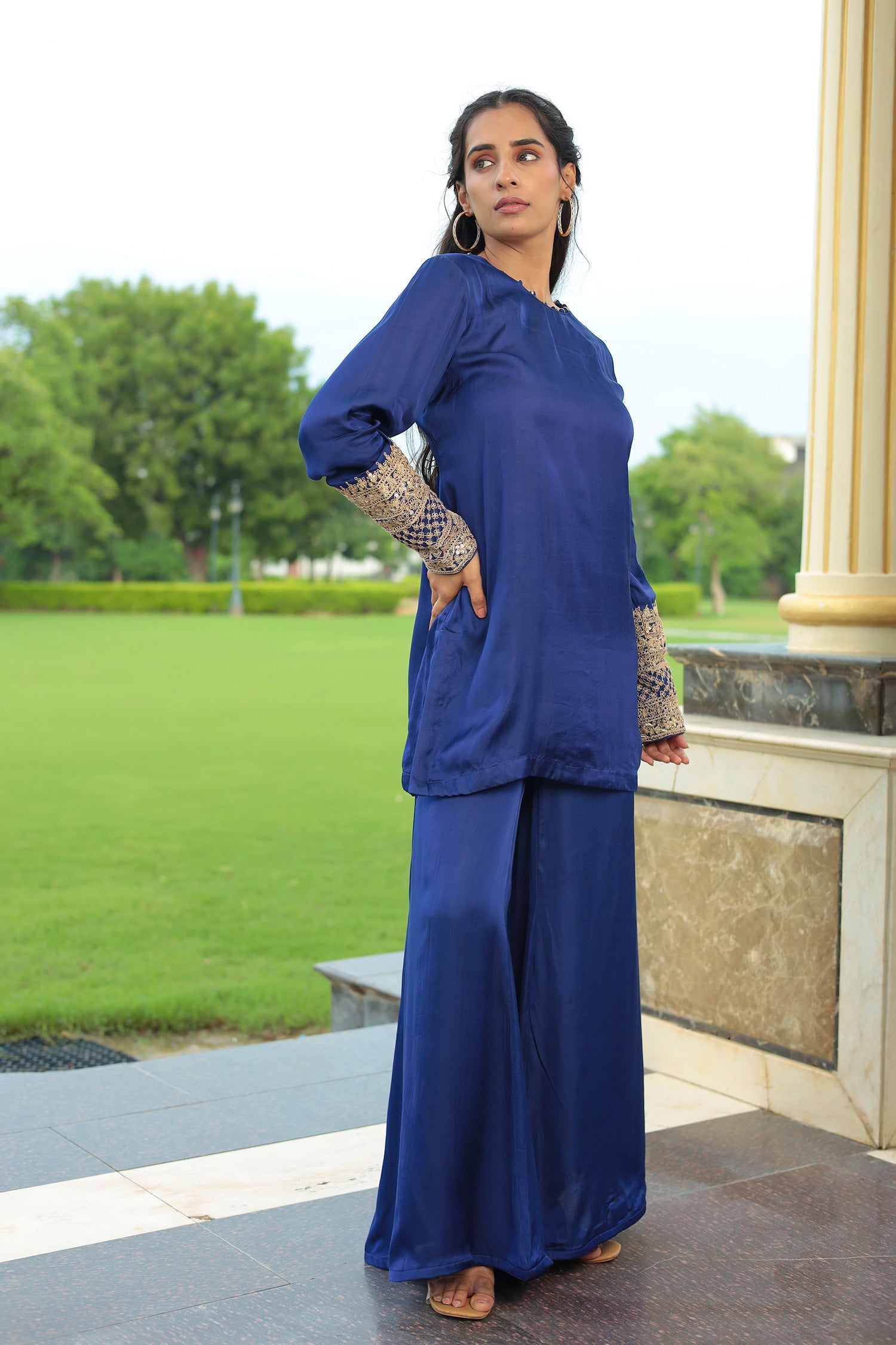 Satin Silk Indowestern with Dori and Sequins work