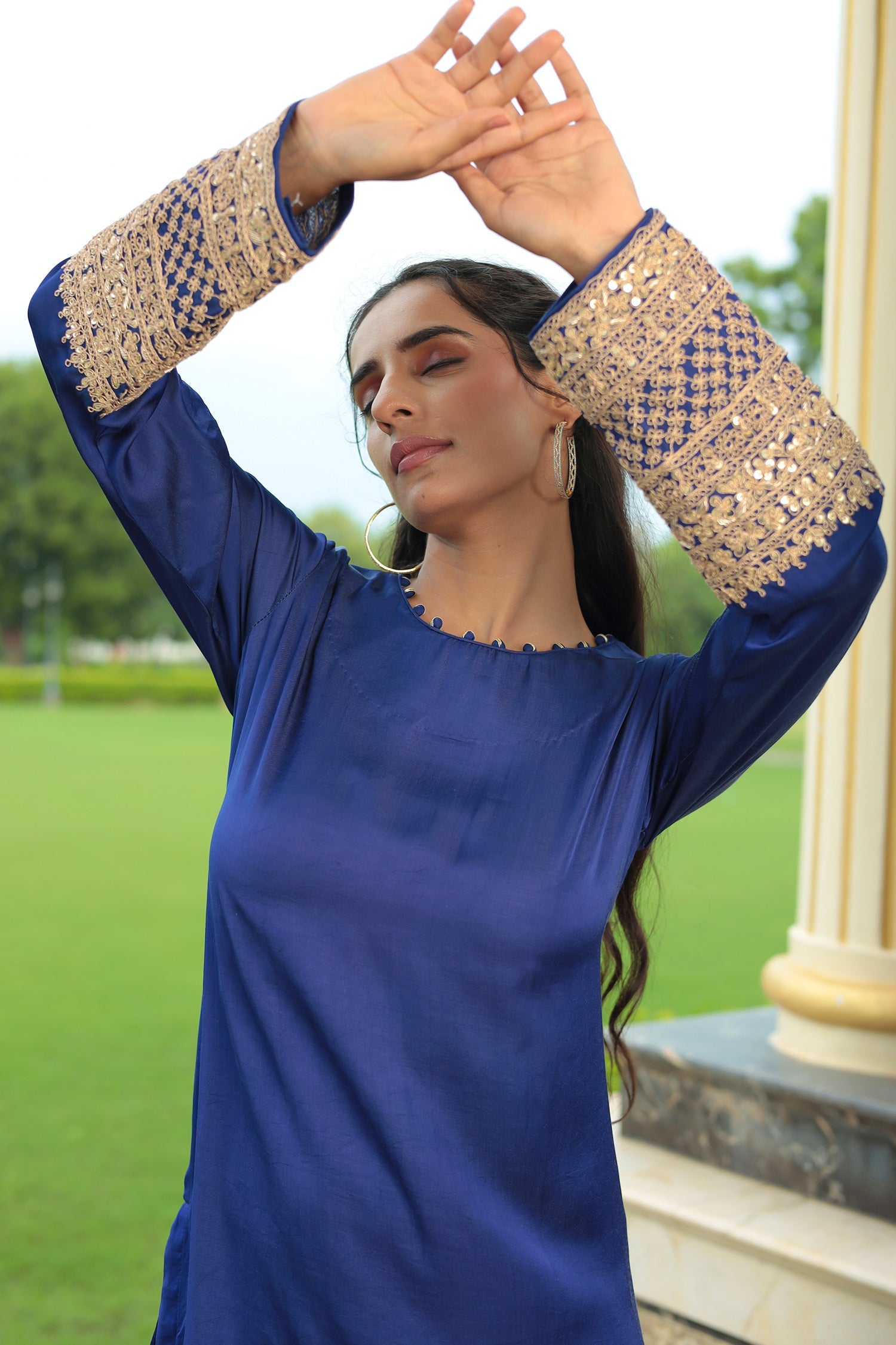 Satin Silk Indowestern with Dori and Sequins work