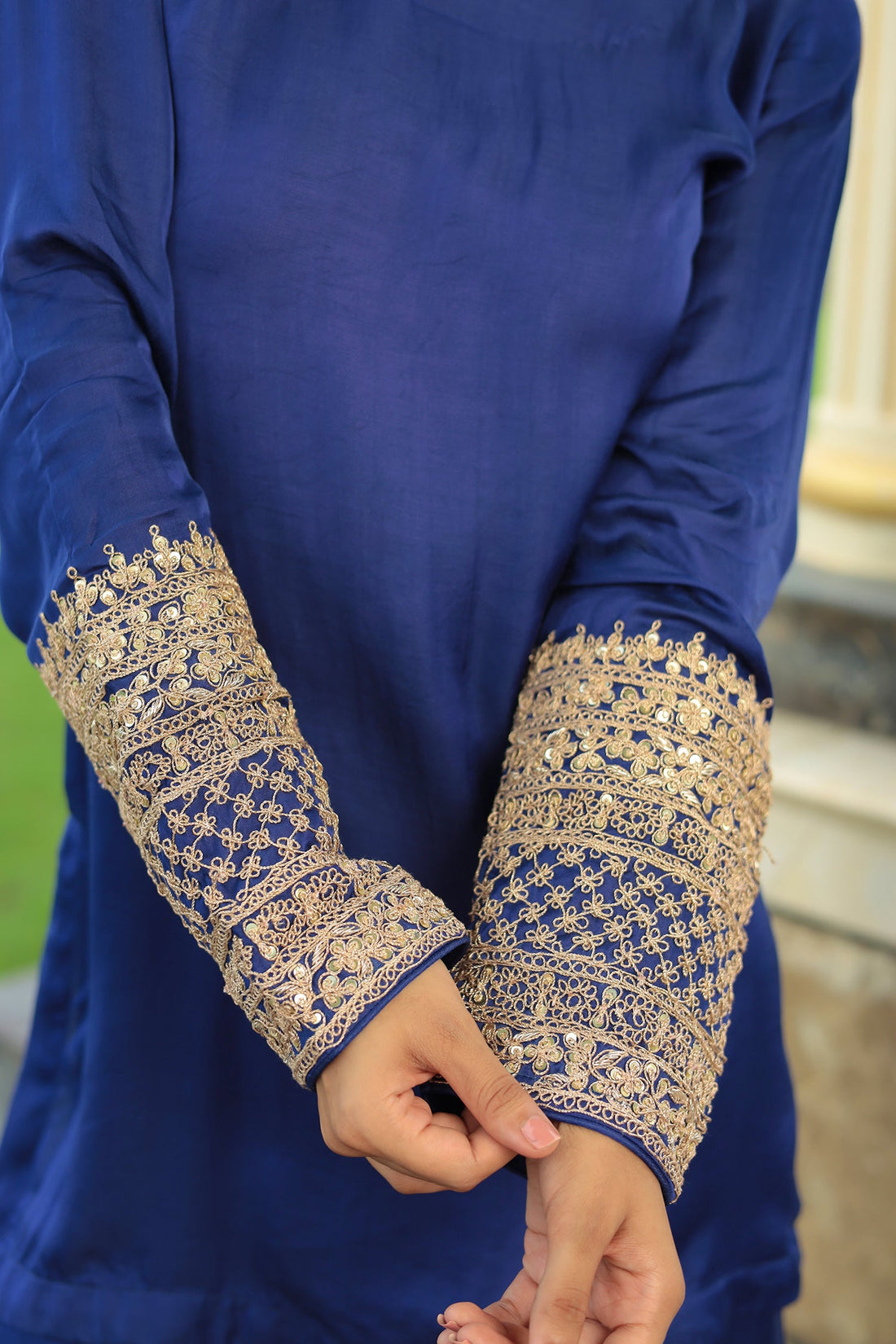 Satin Silk Indowestern with Dori and Sequins work