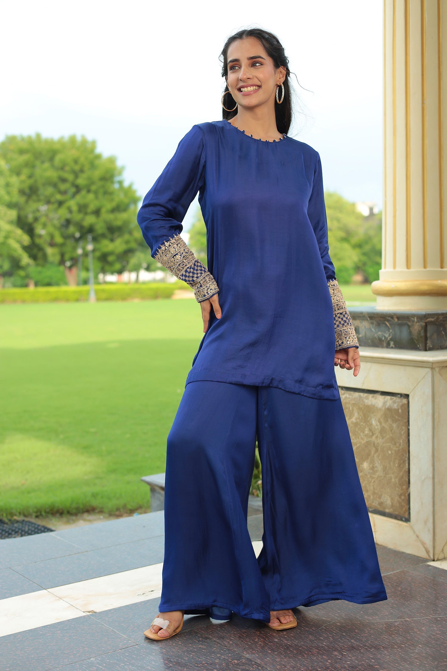 Satin Silk Indowestern with Dori and Sequins work