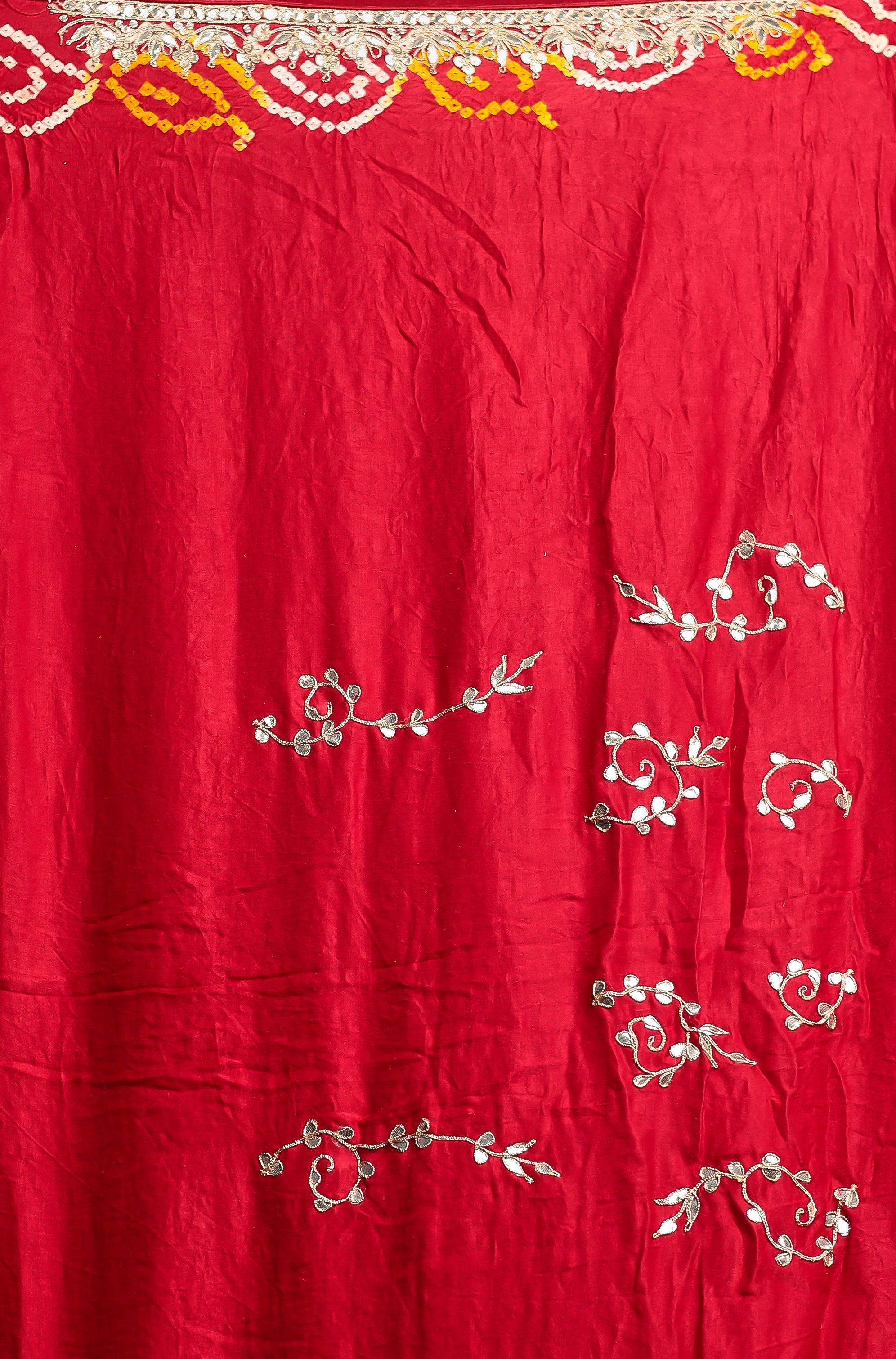 Bandhej Gajji Silk Saree with Dori & Gota Patti Embroidery