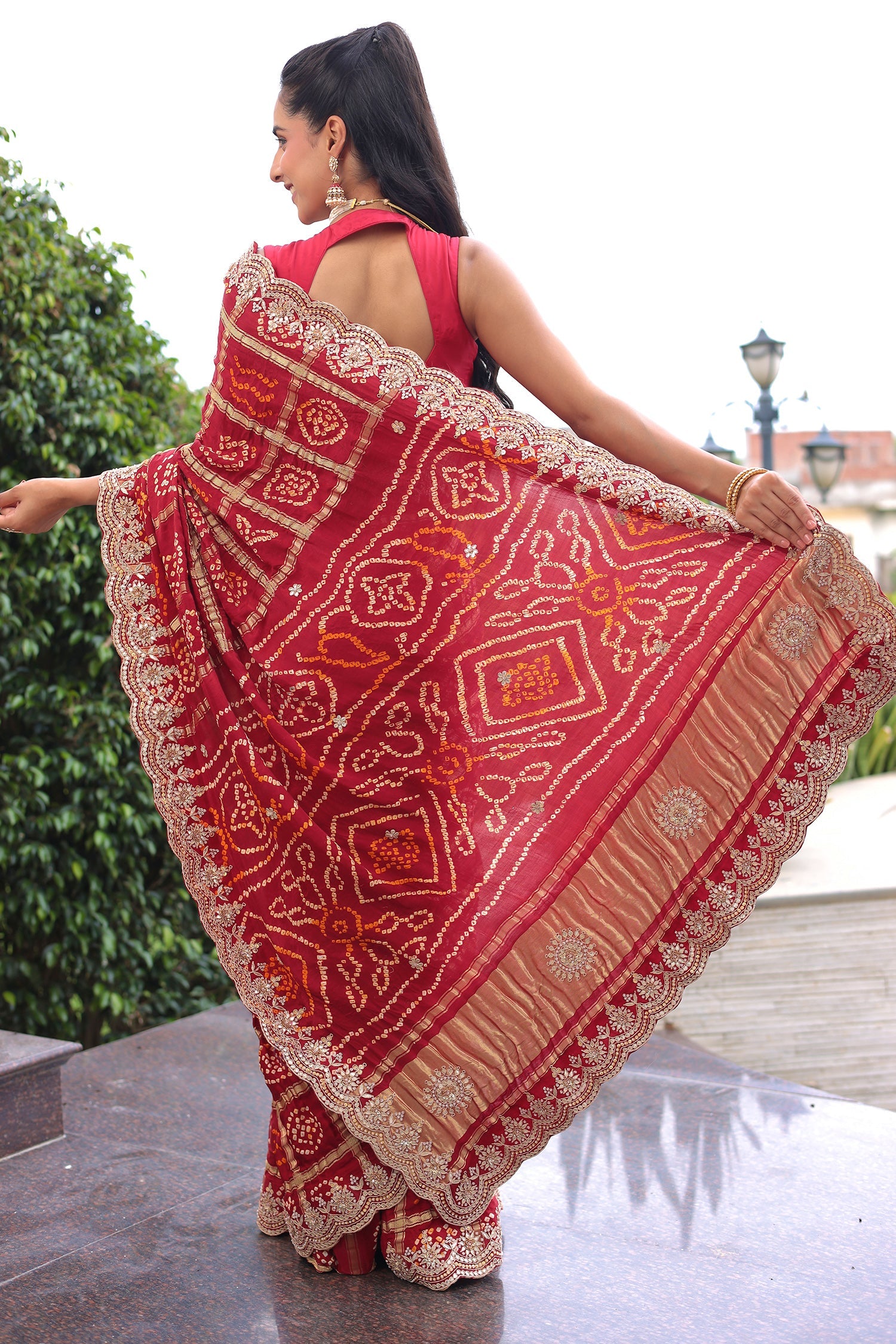 Traditional Gajji Silk Drape with Gota Patti, Pearl and Fine Zardozi Work