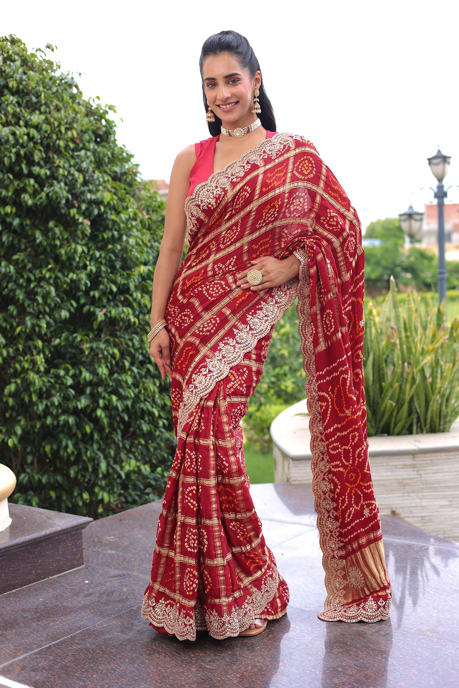 Traditional Gajji Silk Drape with Gota Patti, Pearl and Fine Zardozi Work