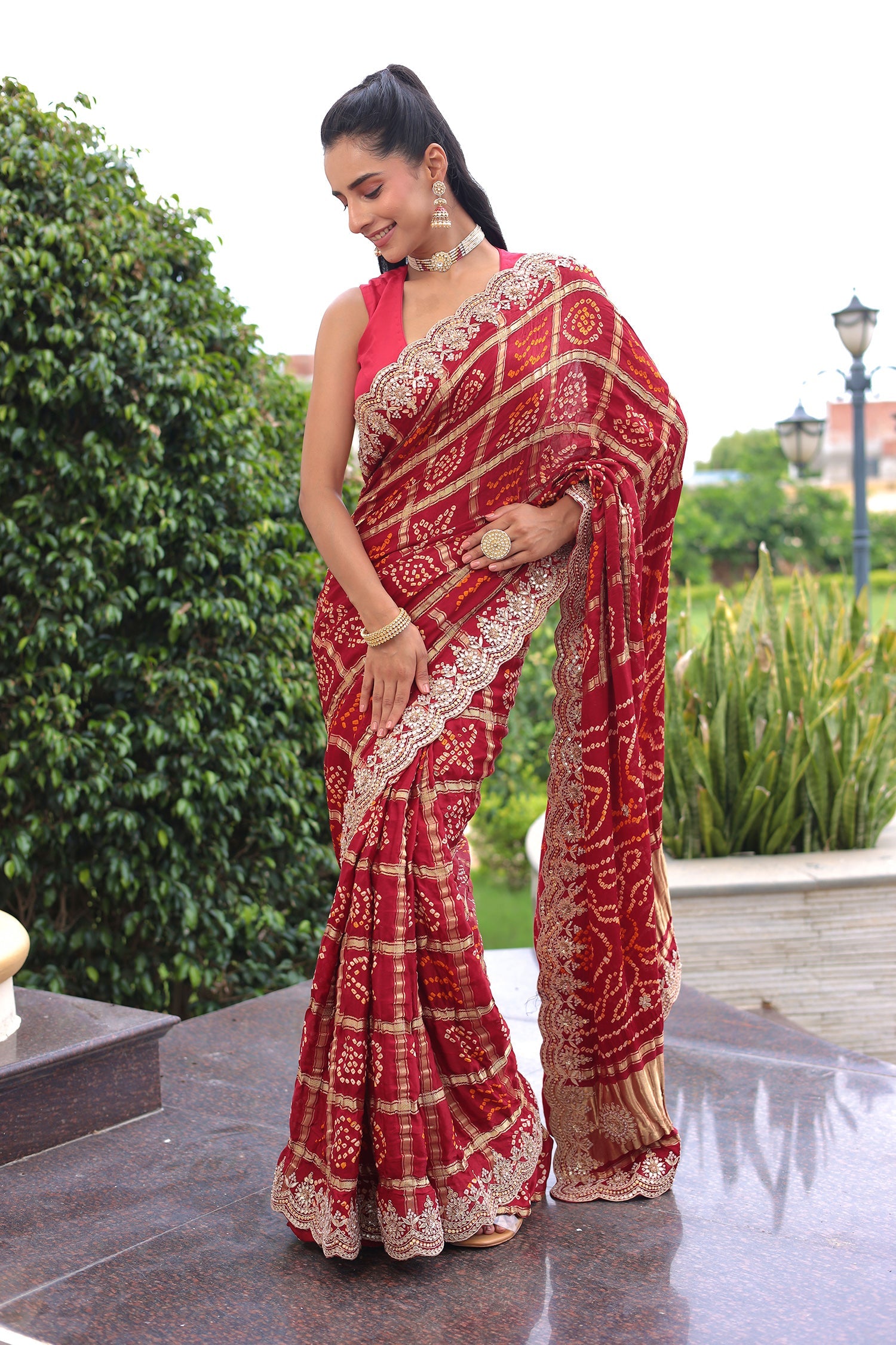 Traditional Gajji Silk Drape with Gota Patti, Pearl and Fine Zardozi Work