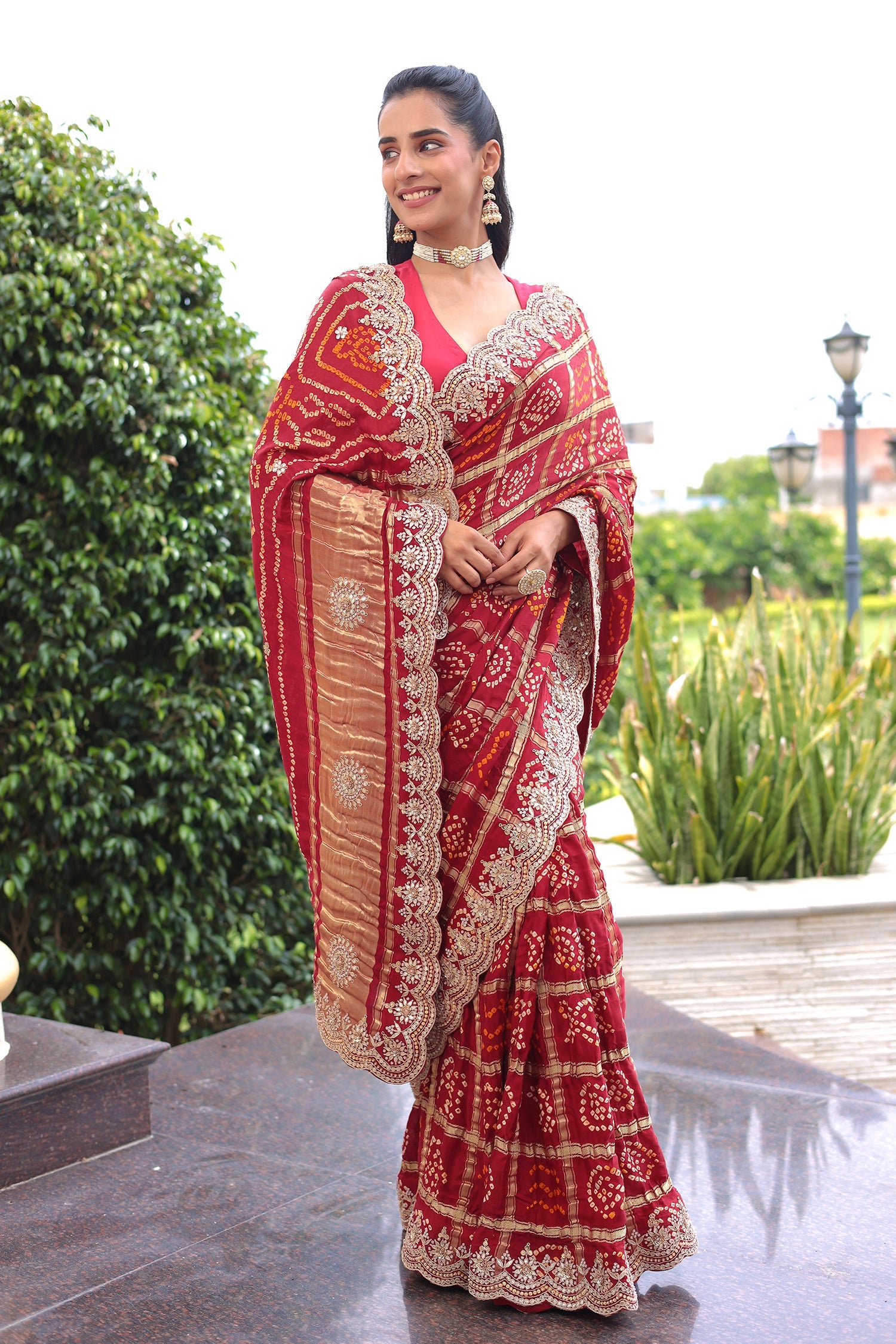 Traditional Gajji Silk Drape with Gota Patti, Pearl and Fine Zardozi Work