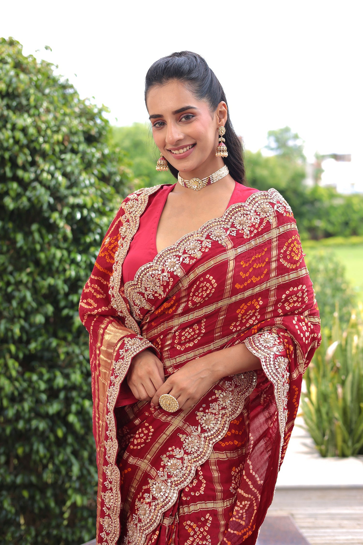 Traditional Gajji Silk Drape with Gota Patti, Pearl and Fine Zardozi Work