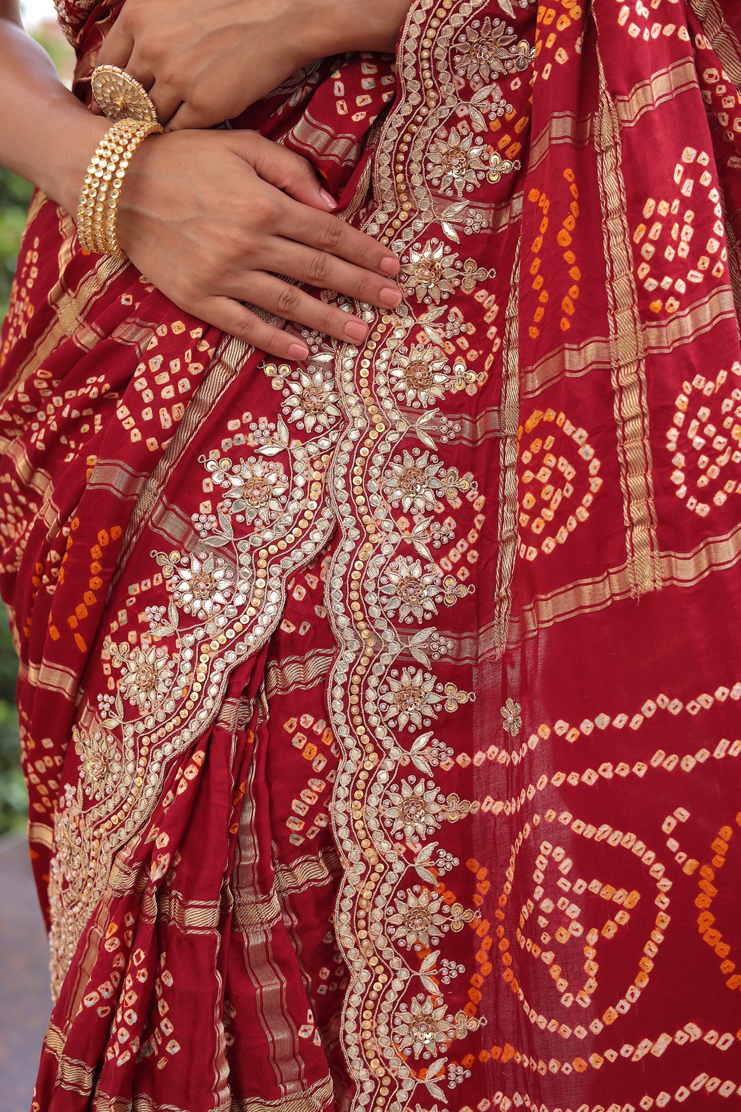 Traditional Gajji Silk Drape with Gota Patti, Pearl and Fine Zardozi Work