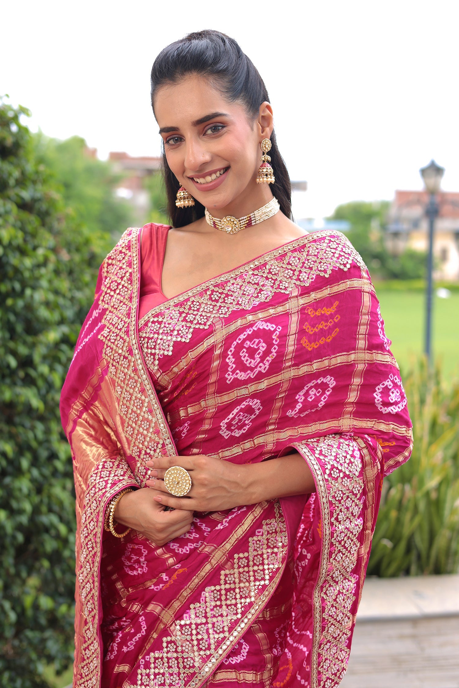 Traditional Gajji Silk Drape with Gota Patti, Pearl and Fine Thread Work