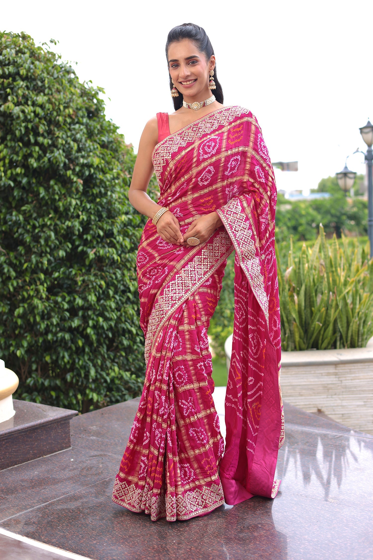 Traditional Gajji Silk Drape with Gota Patti, Pearl and Fine Thread Work