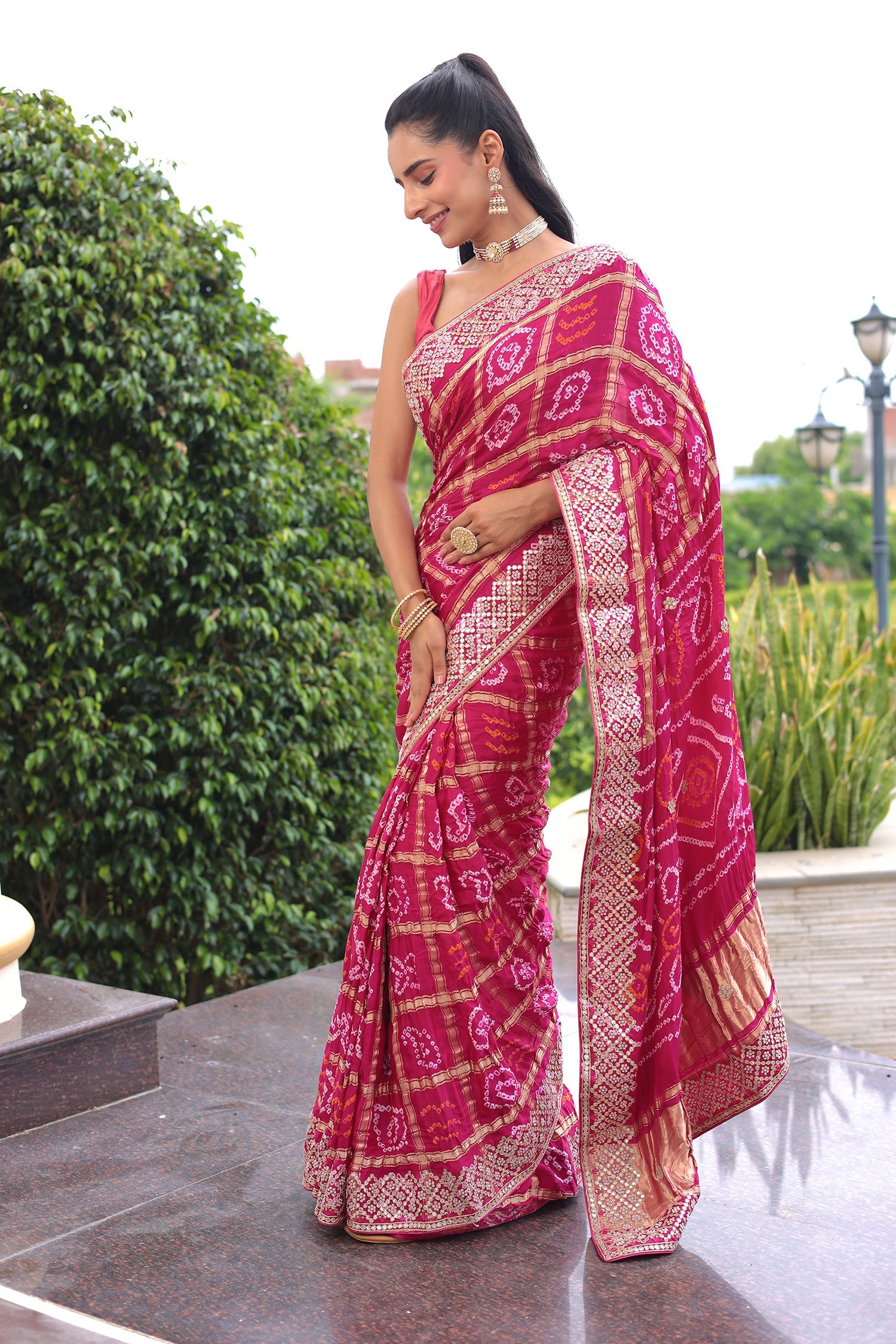 Traditional Gajji Silk Drape with Gota Patti, Pearl and Fine Thread Work