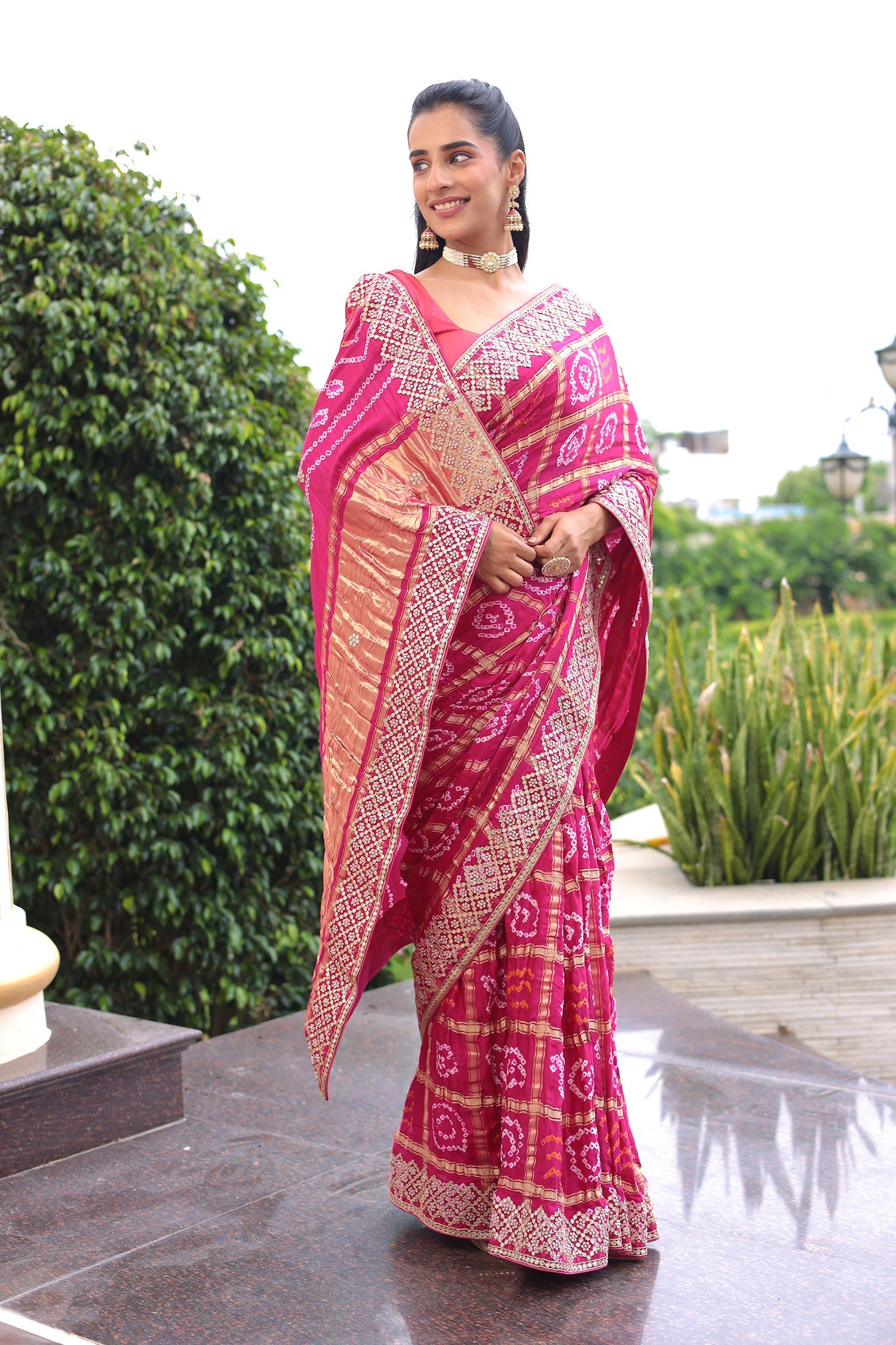 Traditional Gajji Silk Drape with Gota Patti, Pearl and Fine Thread Work