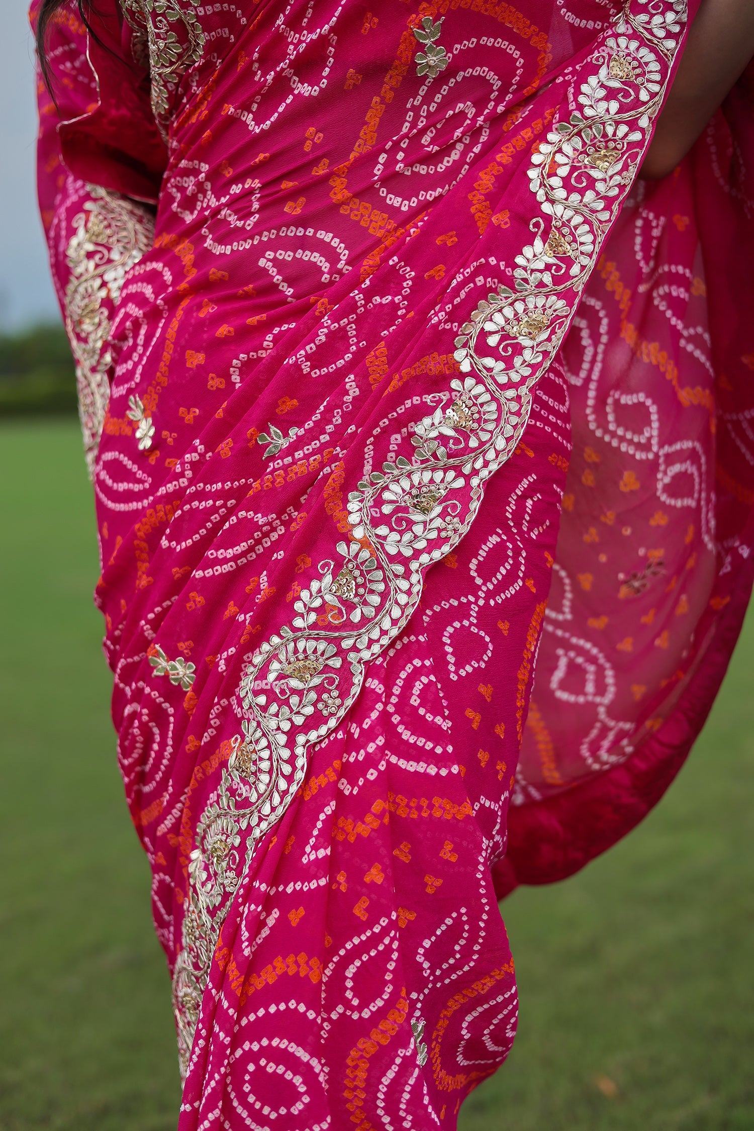 Bandhej Georgette Saree with Gota Patti and Zardozi work