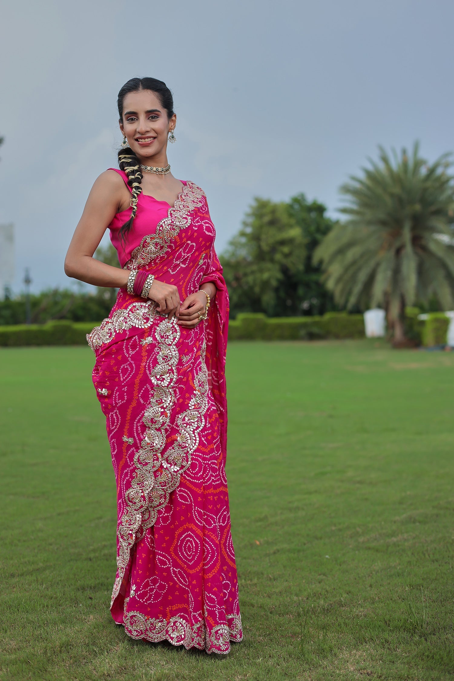 Bandhej Georgette Saree with Gota Patti and Zardozi work