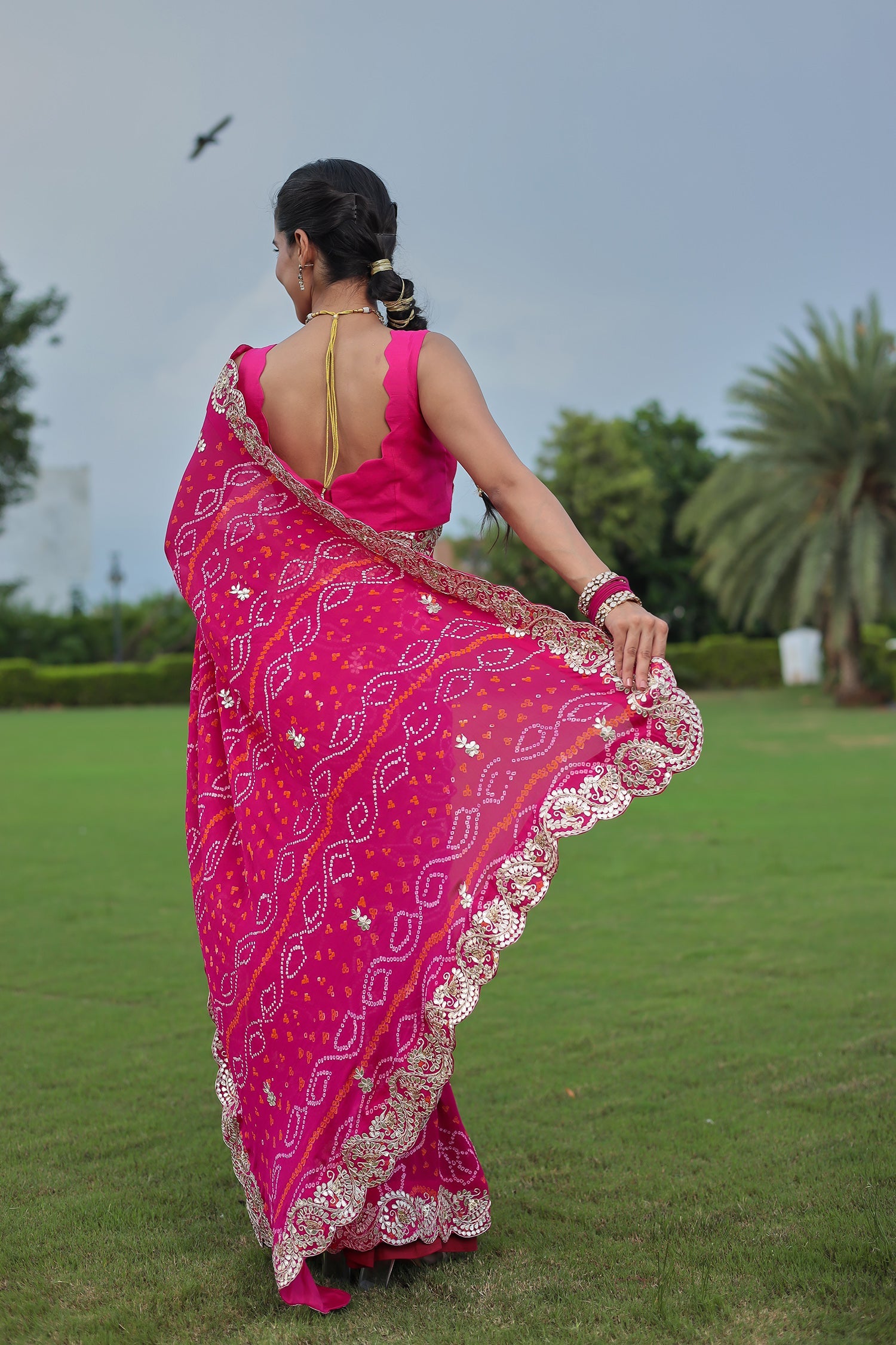 Bandhej Georgette Saree with Gota Patti and Zardozi work