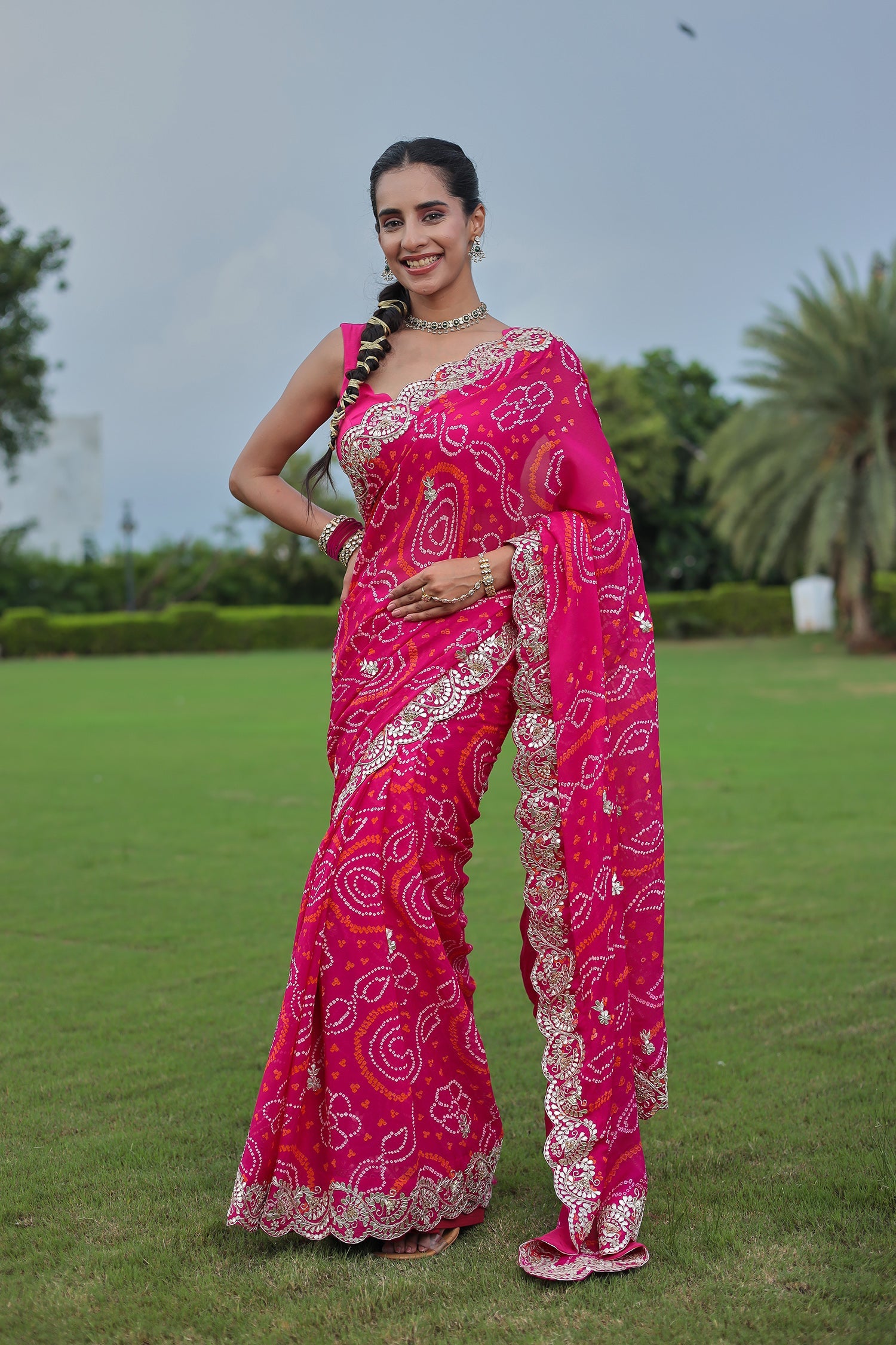 Bandhej Georgette Saree with Gota Patti and Zardozi work