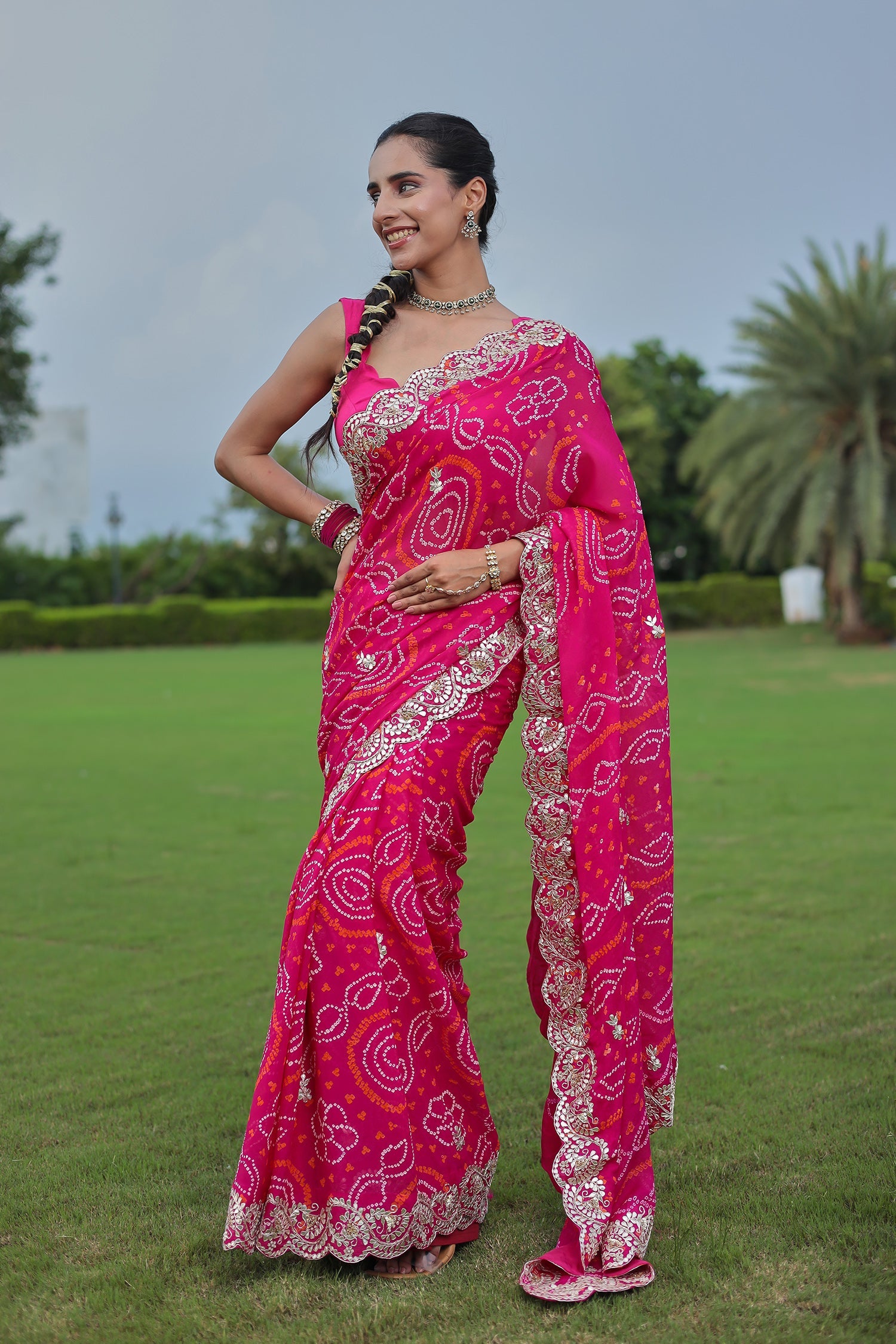 Bandhej Georgette Saree with Gota Patti and Zardozi work