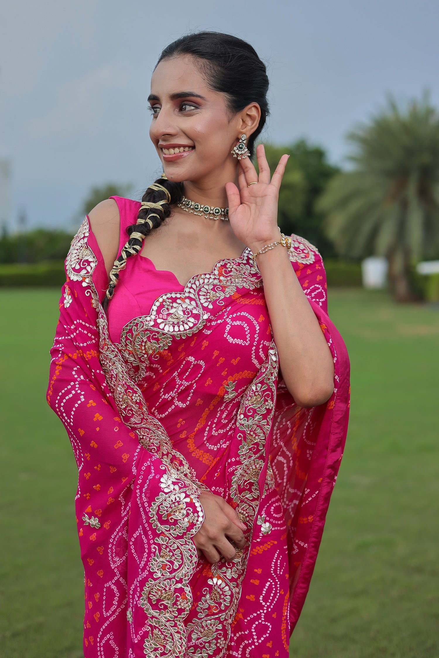 Bandhej Georgette Saree with Gota Patti and Zardozi work