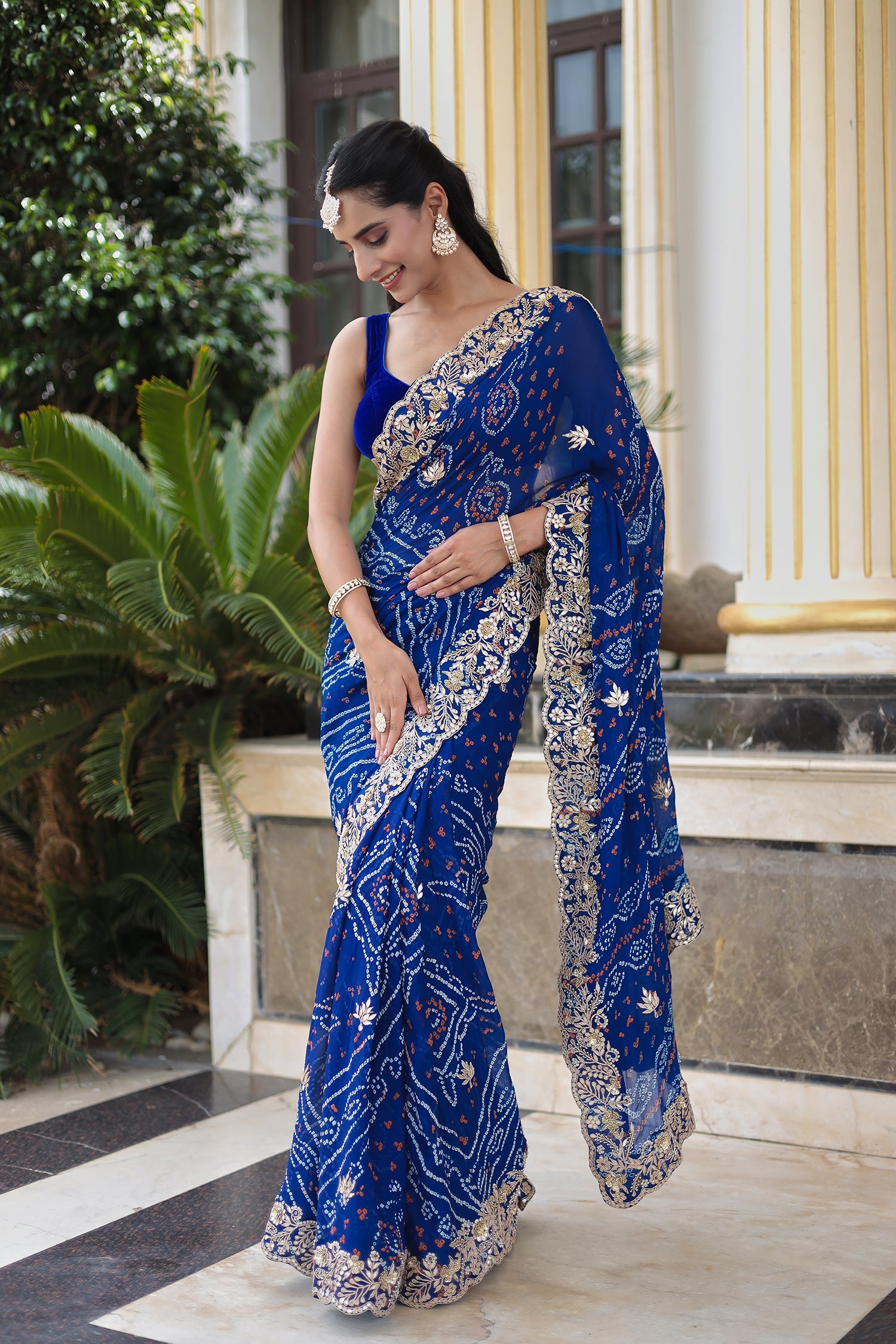 Traditional Bandhej Georgette Saree with Intricate Thread, Gota Patti & Zardozi Detailing