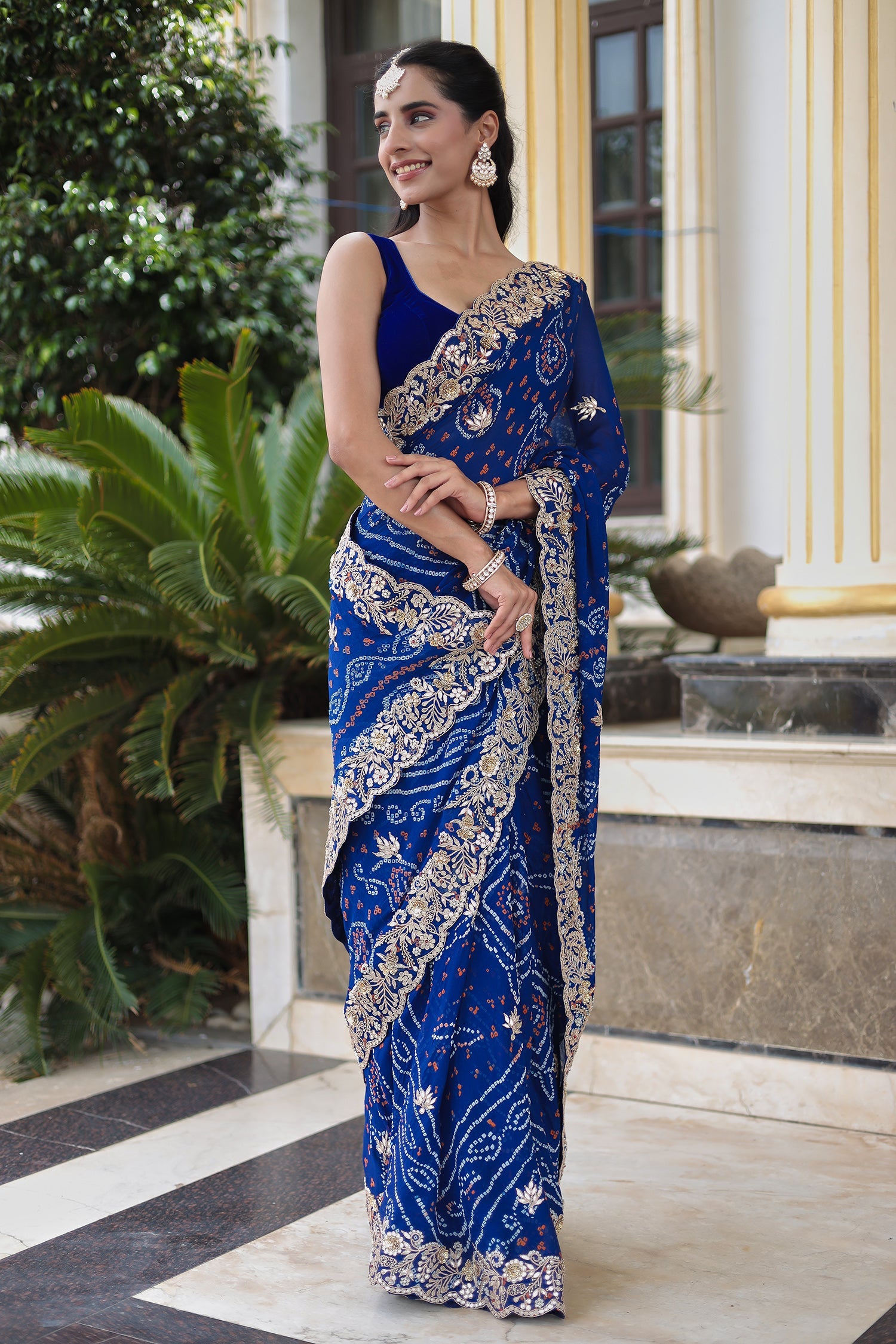 Traditional Bandhej Georgette Saree with Intricate Thread, Gota Patti & Zardozi Detailing