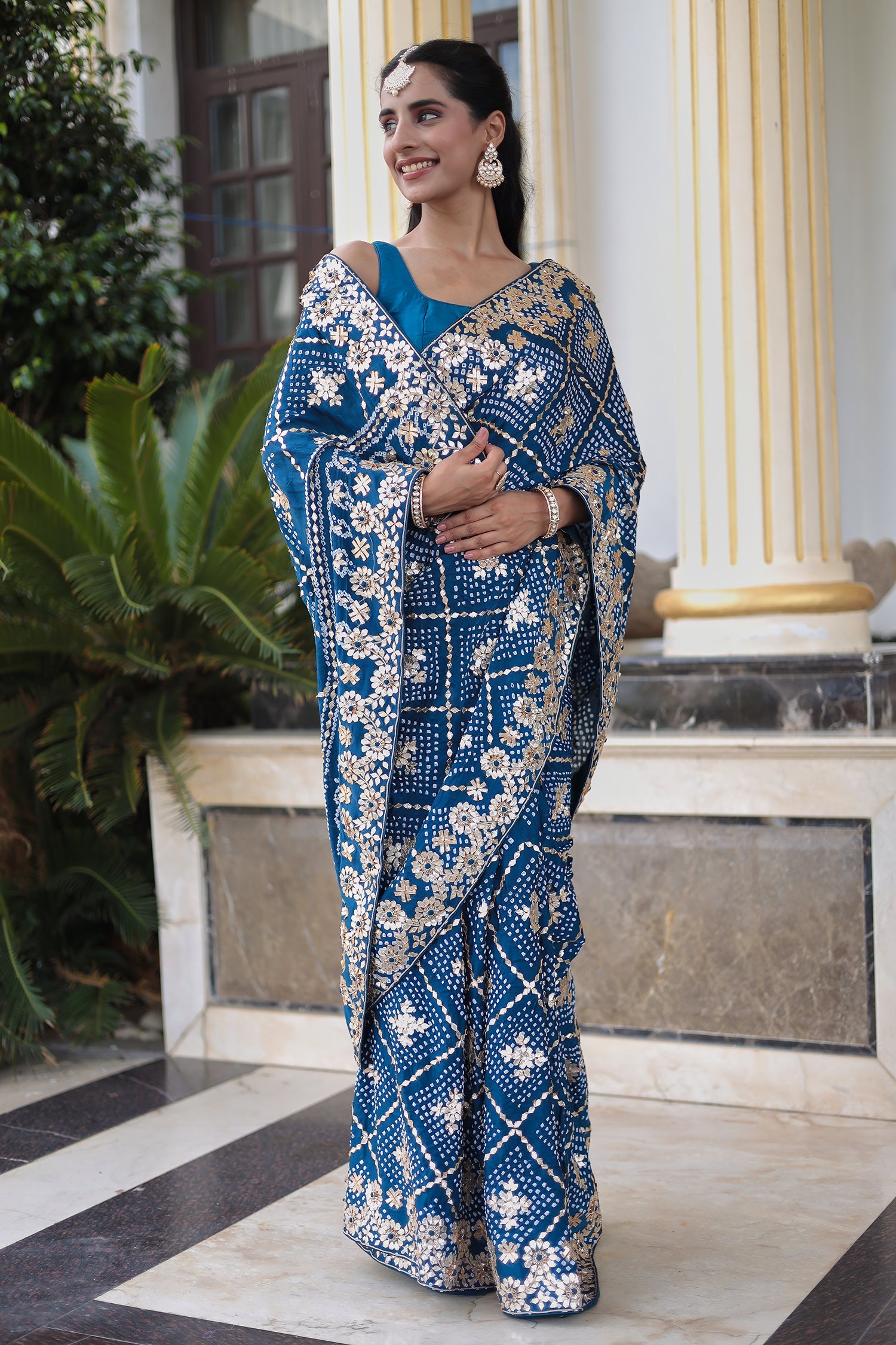 Bandhej Gajji Silk Saree Featuring Fine Dori and Gota Patti Work