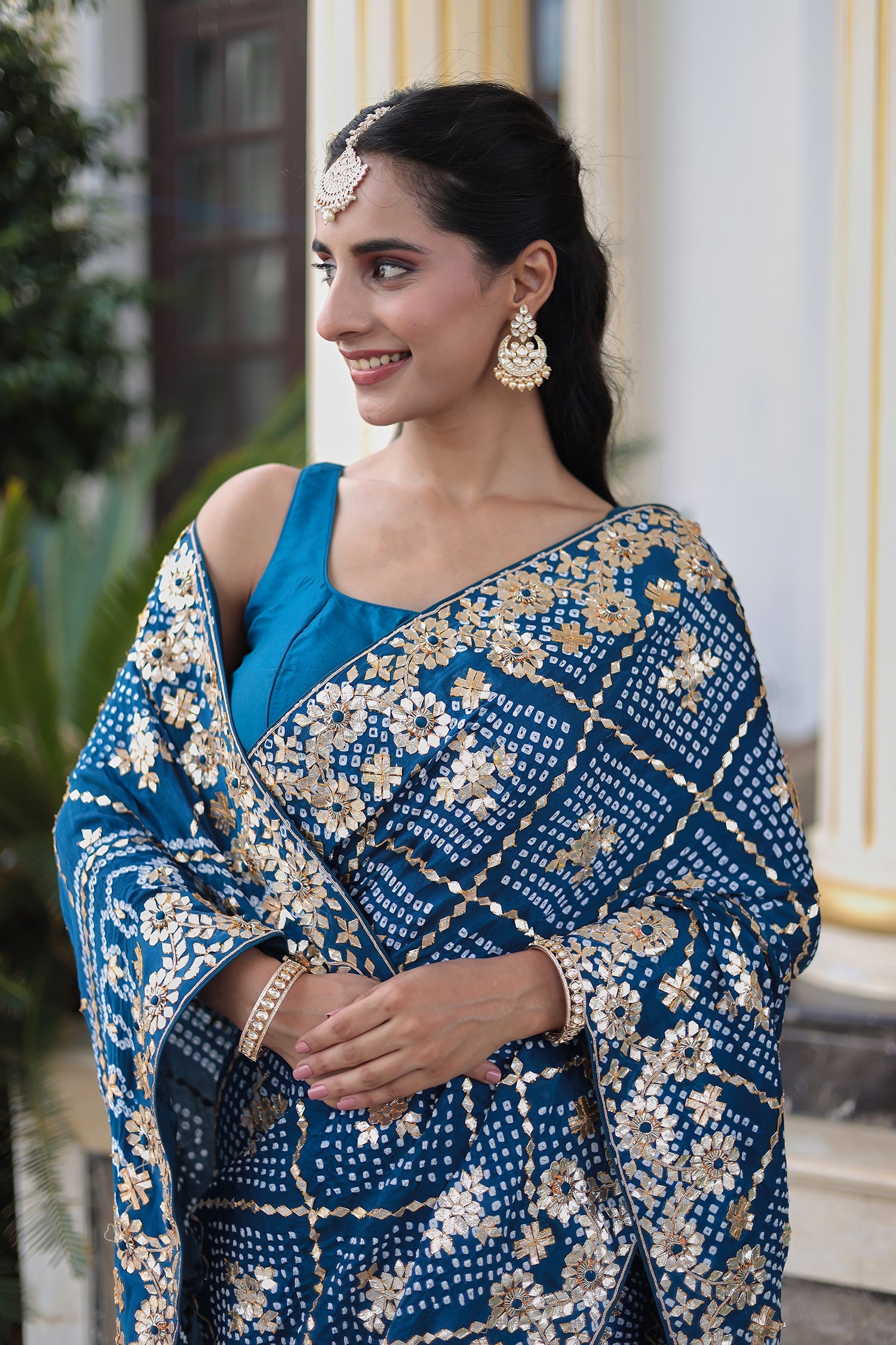 Bandhej Gajji Silk Saree Featuring Fine Dori and Gota Patti Work