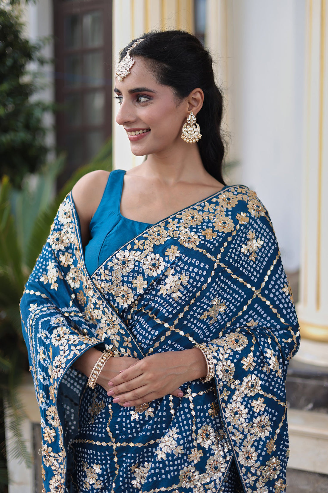 Bandhej Gajji Silk Saree Featuring Fine Dori and Gota Patti Work