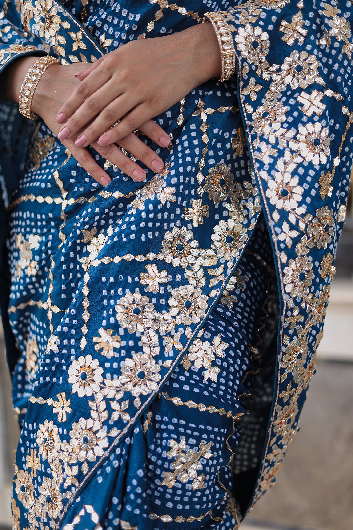 Bandhej Gajji Silk Saree Featuring Fine Dori and Gota Patti Work