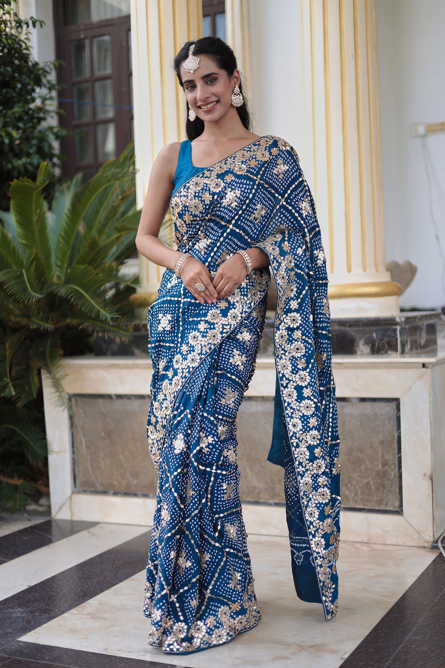 Bandhej Gajji Silk Saree Featuring Fine Dori and Gota Patti Work