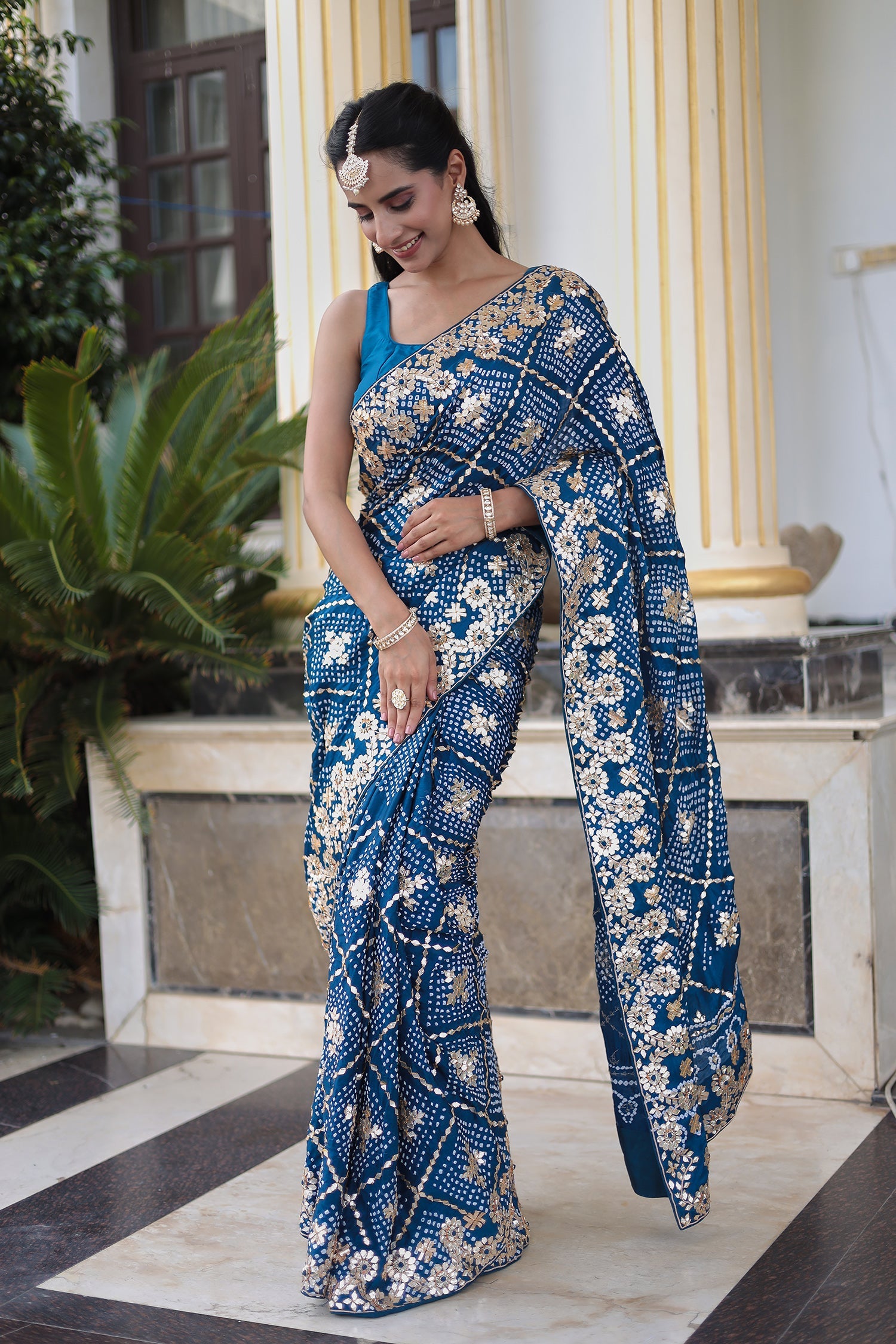 Bandhej Gajji Silk Saree Featuring Fine Dori and Gota Patti Work