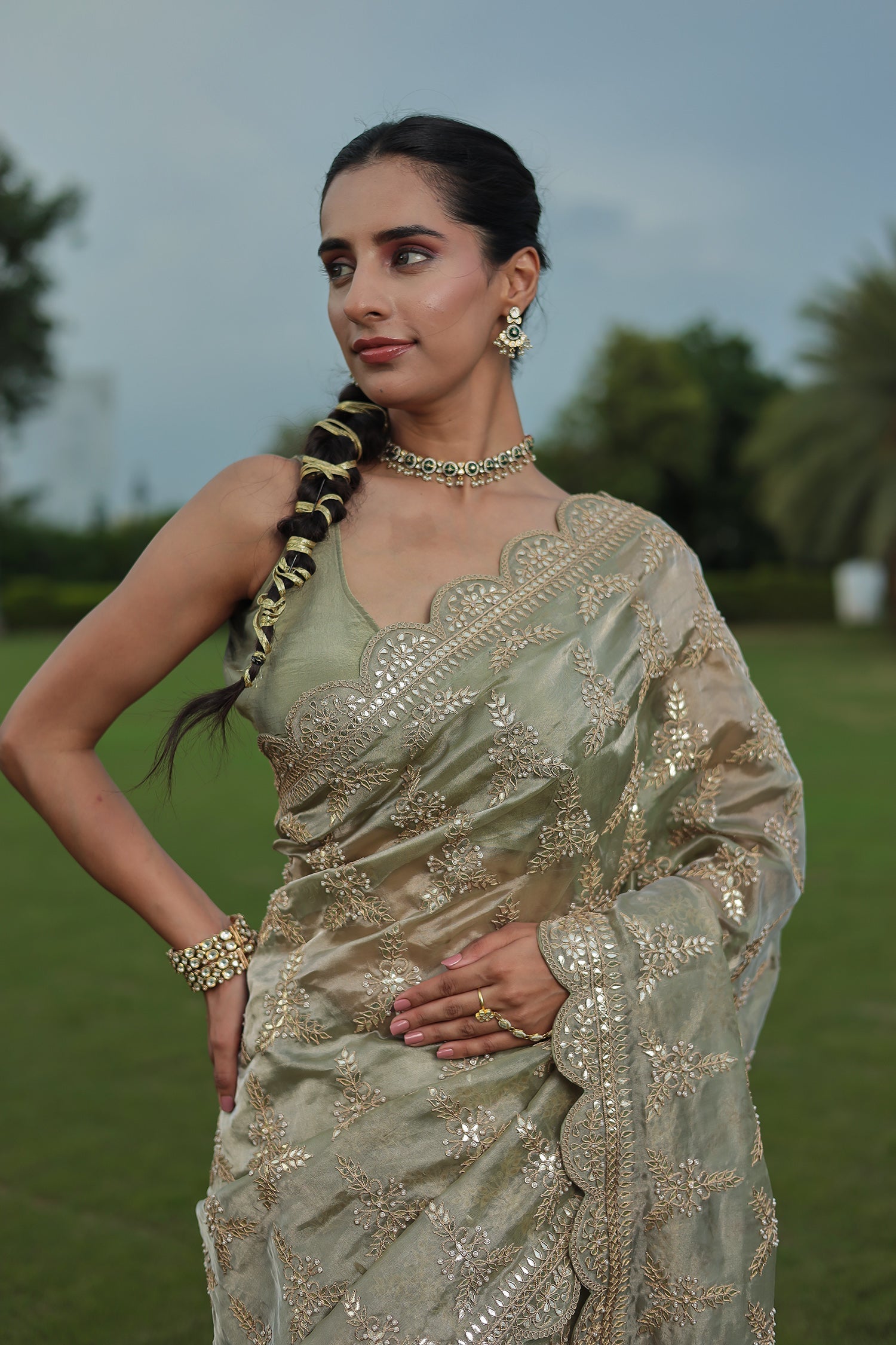 Tissue Saree with Gota Patti, Pearl work.