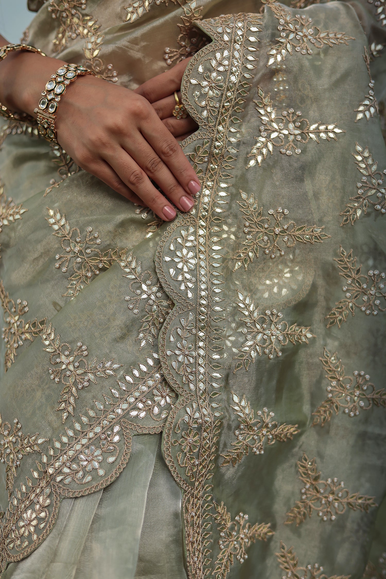 Tissue Saree with Gota Patti, Pearl work.