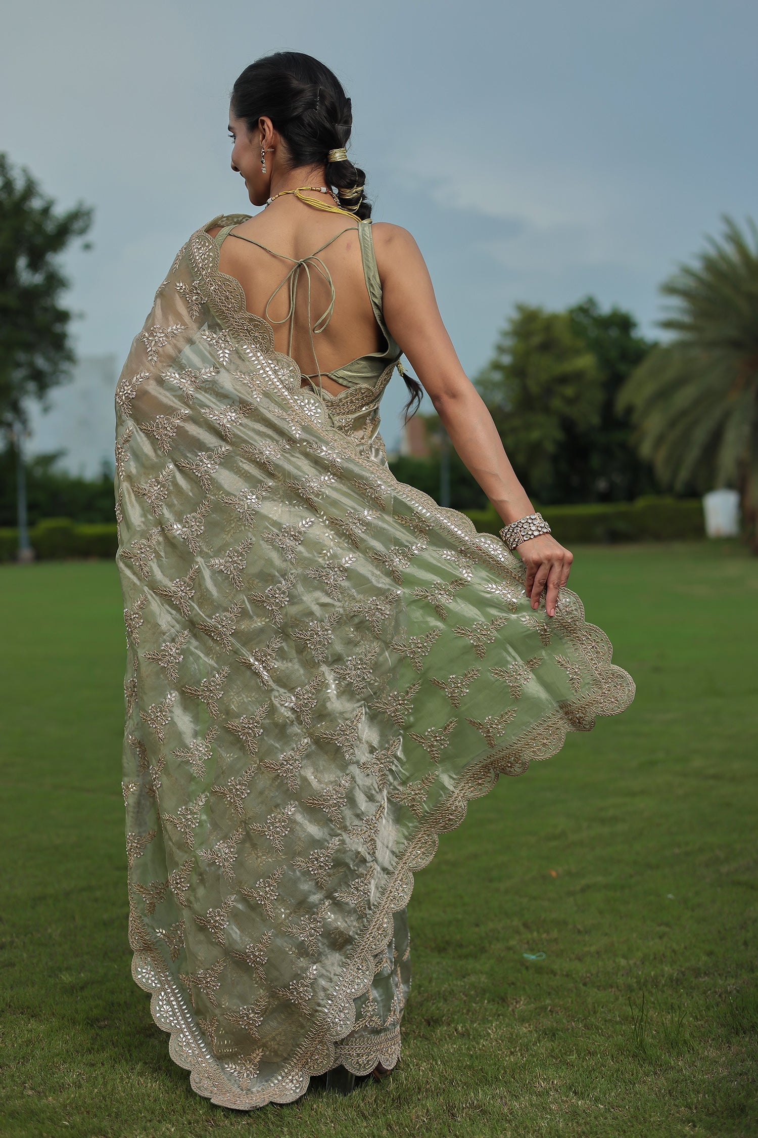 Tissue Saree with Gota Patti, Pearl work.