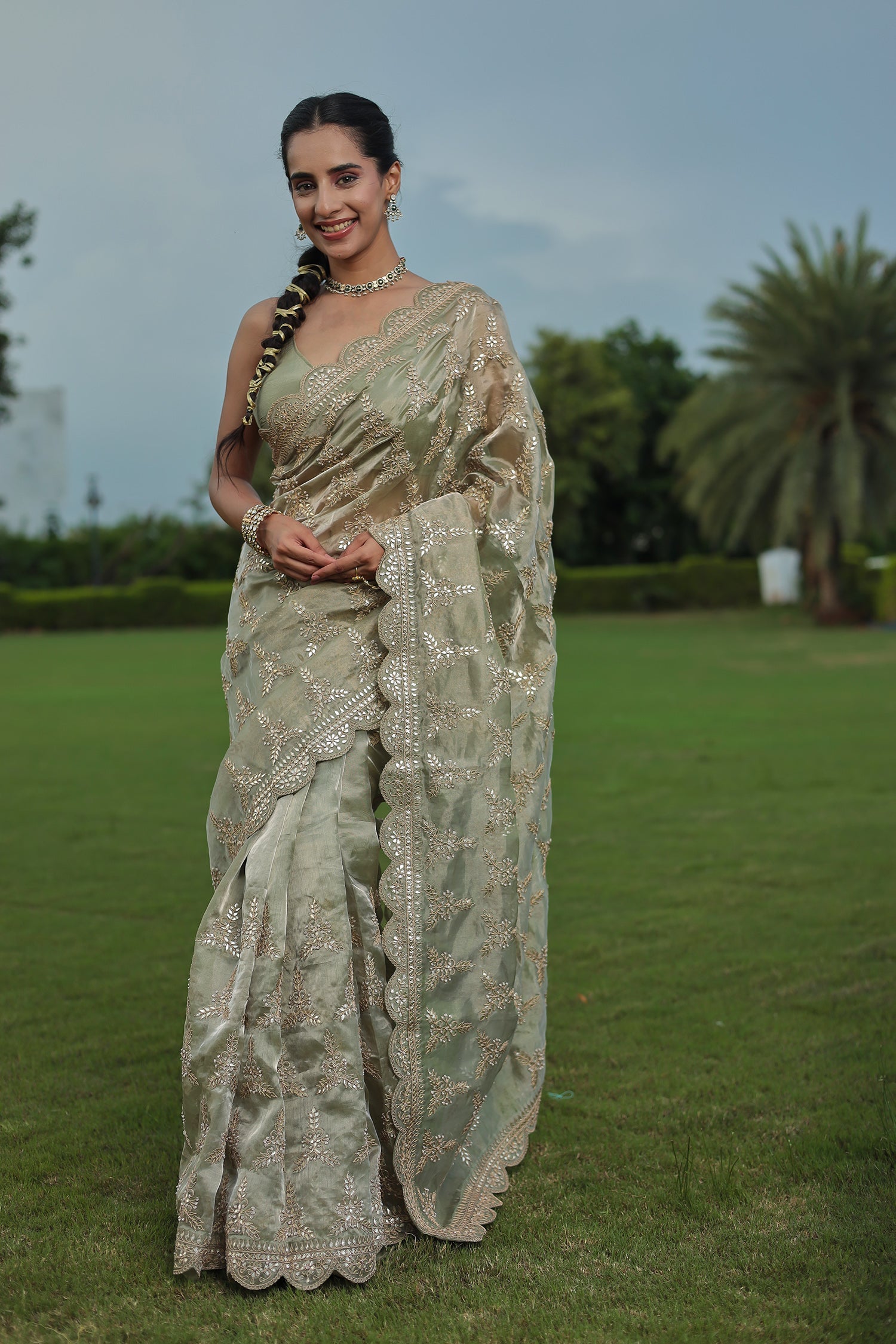 Tissue Saree with Gota Patti, Pearl work.